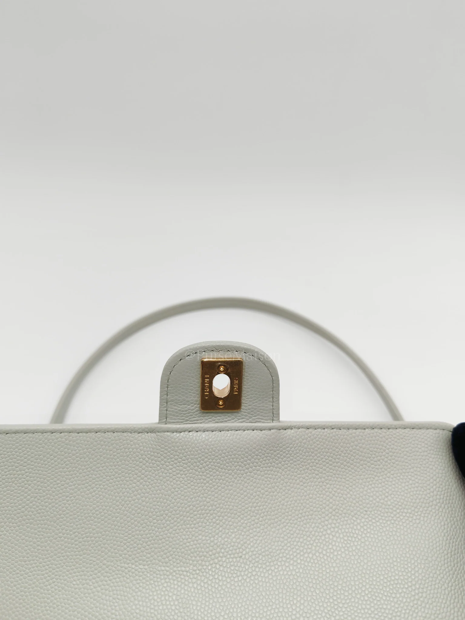 Chanel Preppy Coco Bowling Bag in Light Gray Caviar Leather & Brushed Gold Hardware (2026 Collection) - Image 15