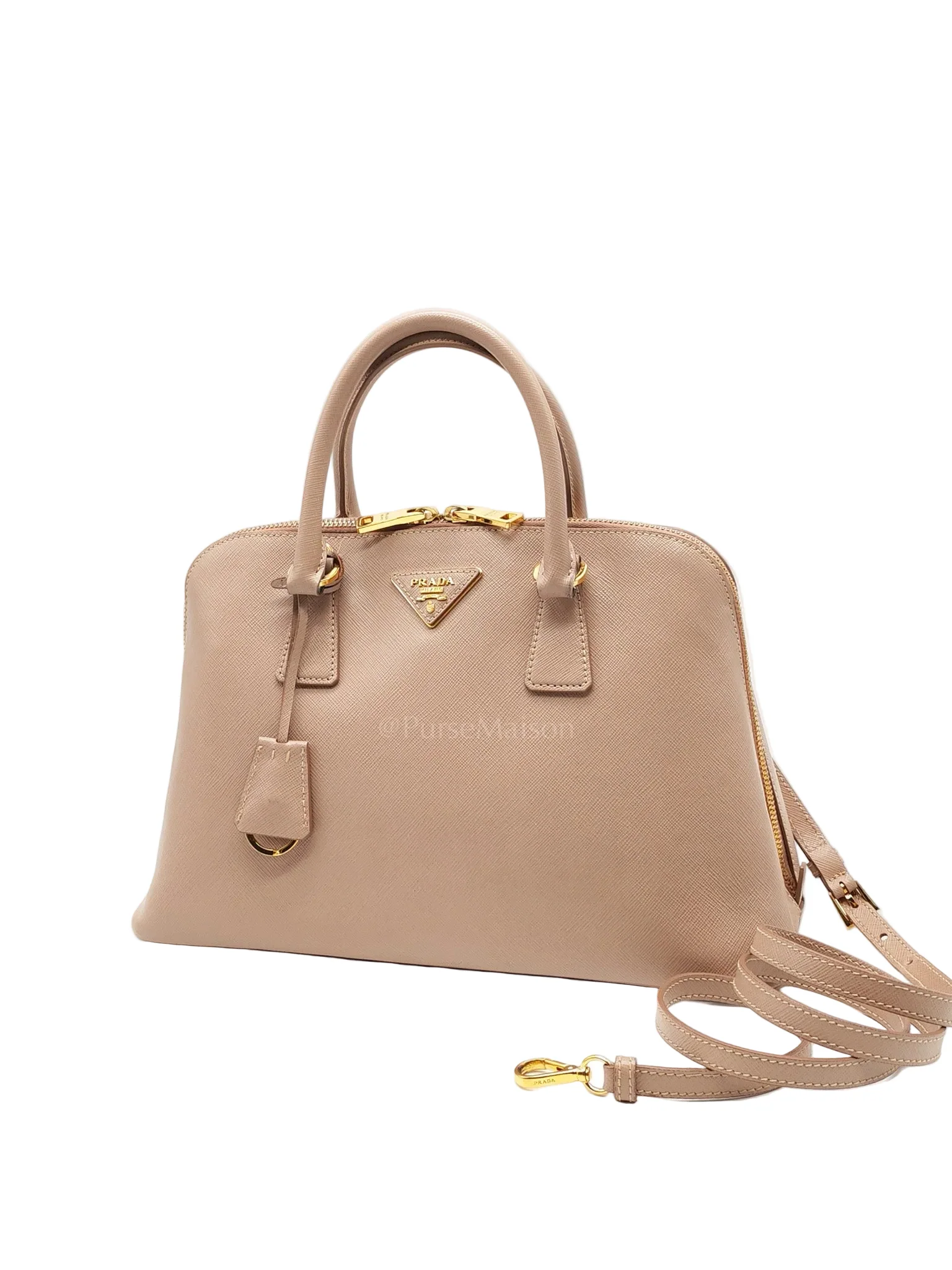 Prada Promenade Bag Medium in Beige Saffiano Lux Leather - Image 3