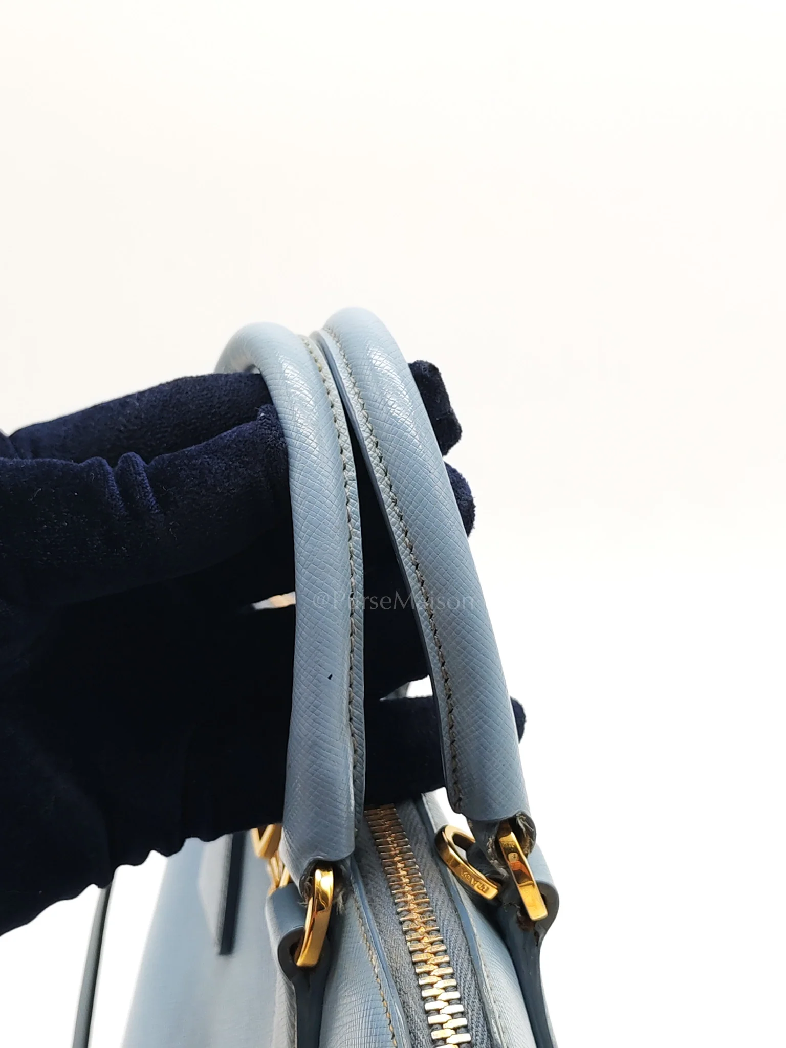 Prada Promenade Small Bag in Light Blue Saffiano Lux Leather & Gold Hardware - Image 14