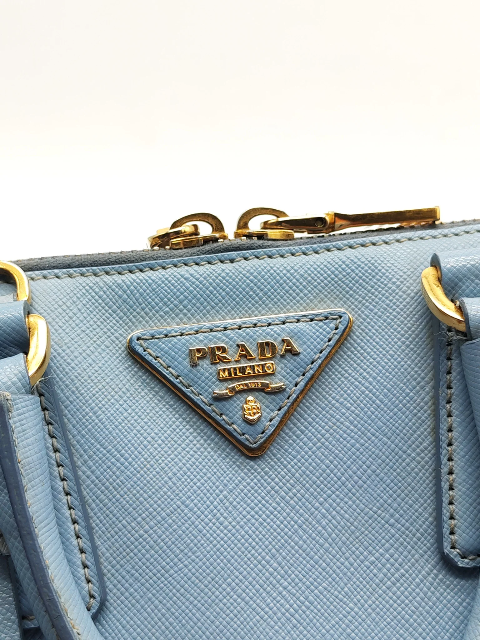 Prada Promenade Small Bag in Light Blue Saffiano Lux Leather & Gold Hardware - Image 16