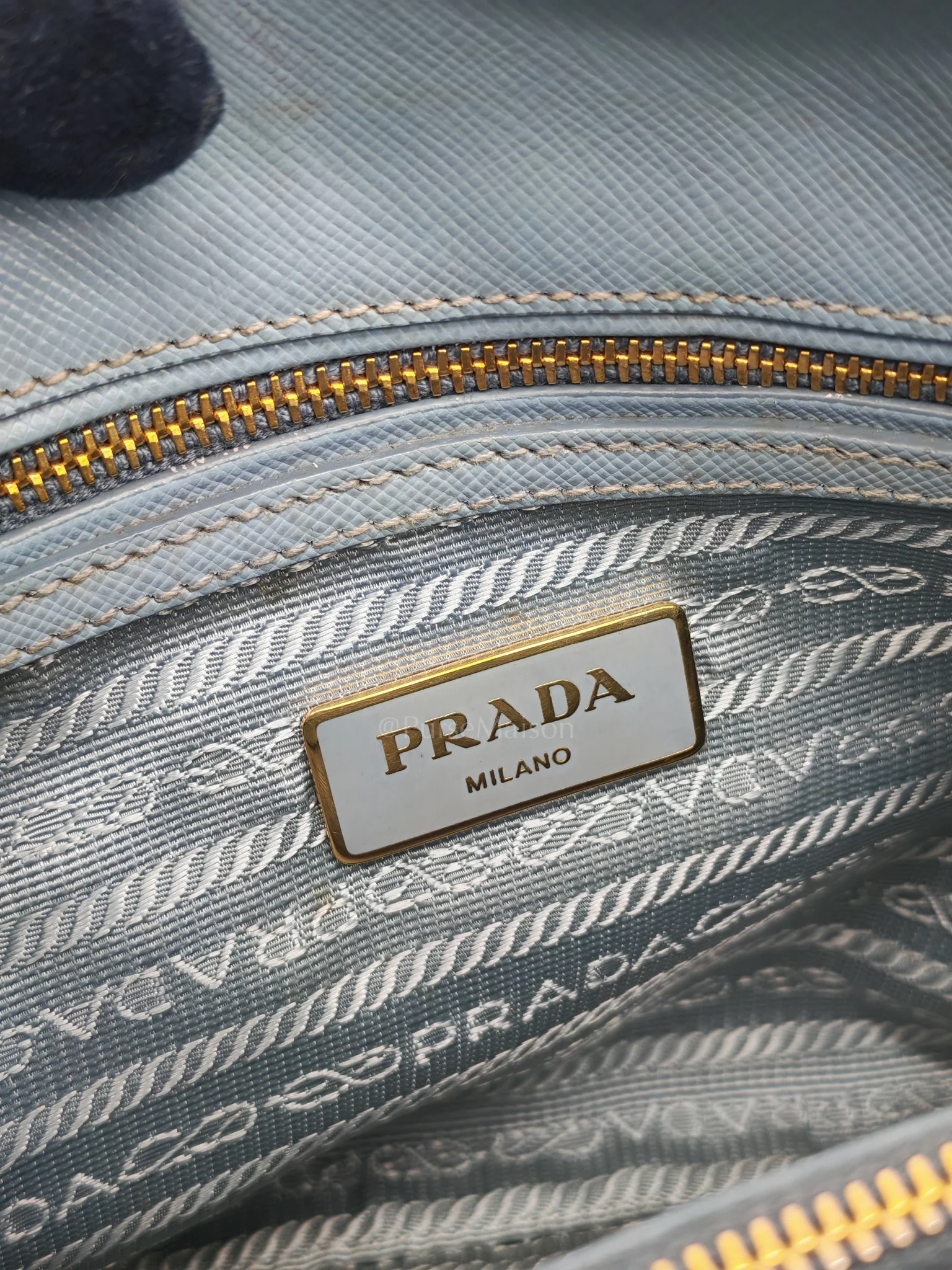 Prada Promenade Small Bag in Light Blue Saffiano Lux Leather & Gold Hardware - Image 31