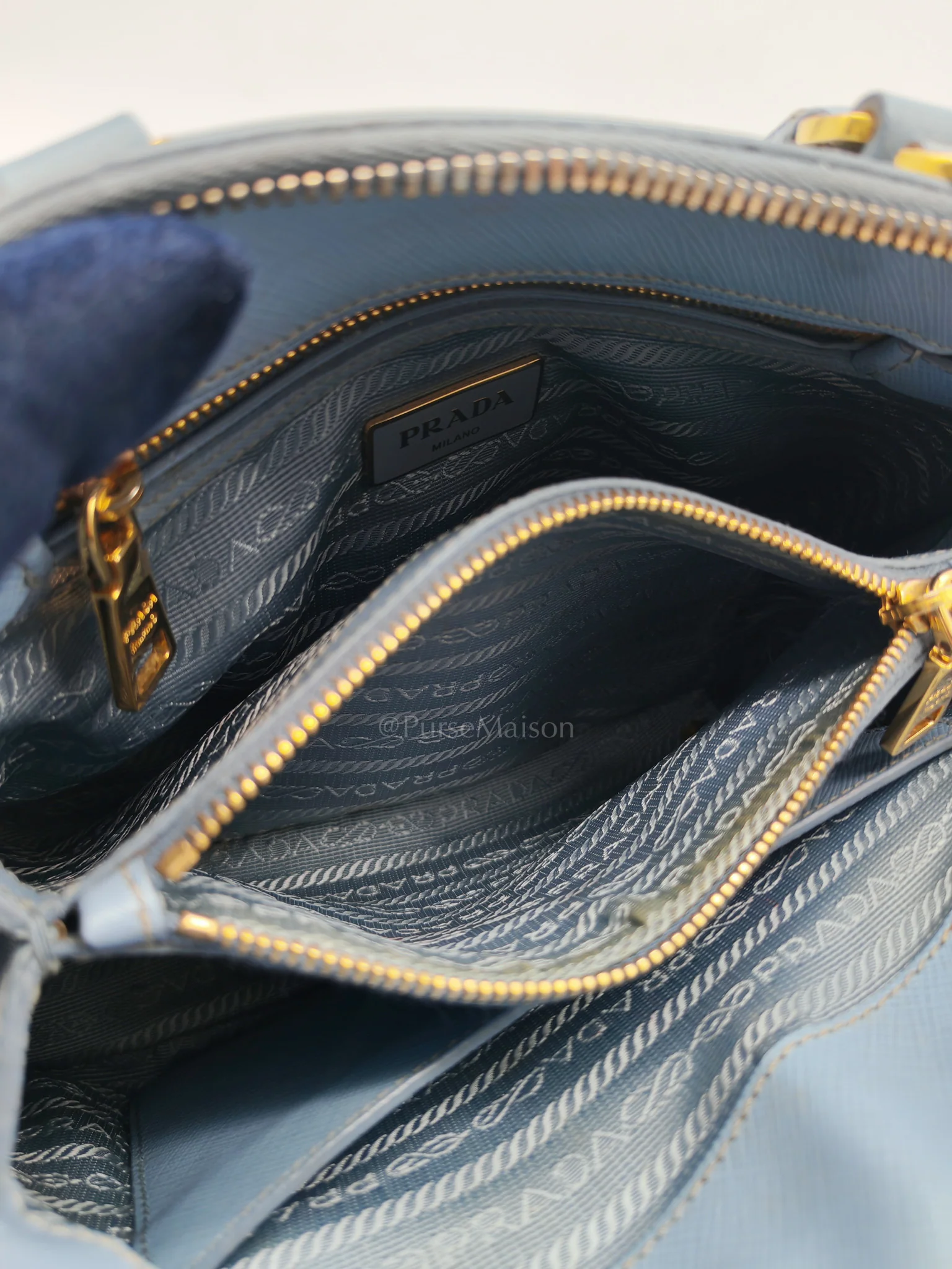 Prada Promenade Small Bag in Light Blue Saffiano Lux Leather & Gold Hardware - Image 34