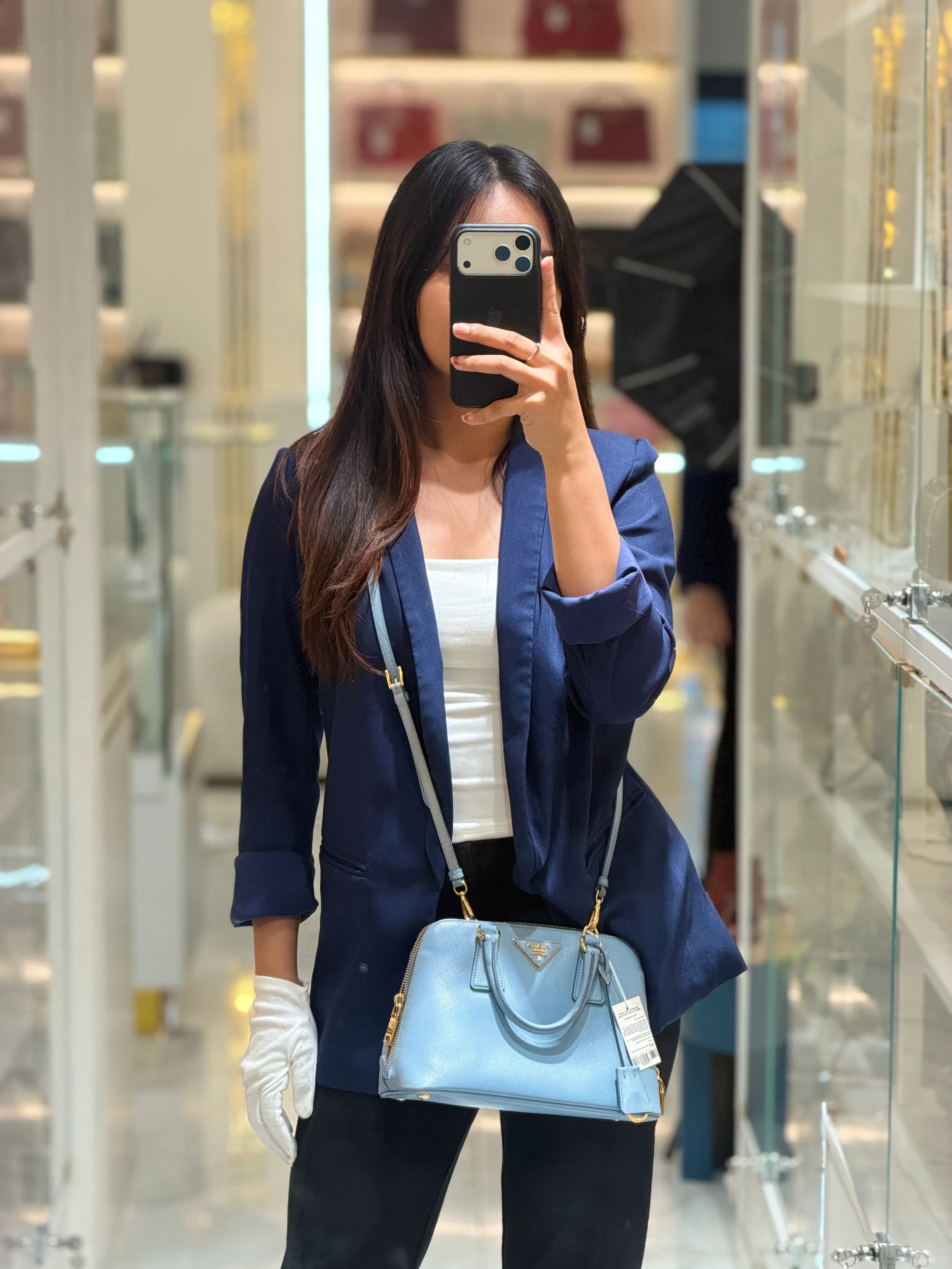 Prada Promenade Small Bag in Light Blue Saffiano Lux Leather & Gold Hardware - Image 47