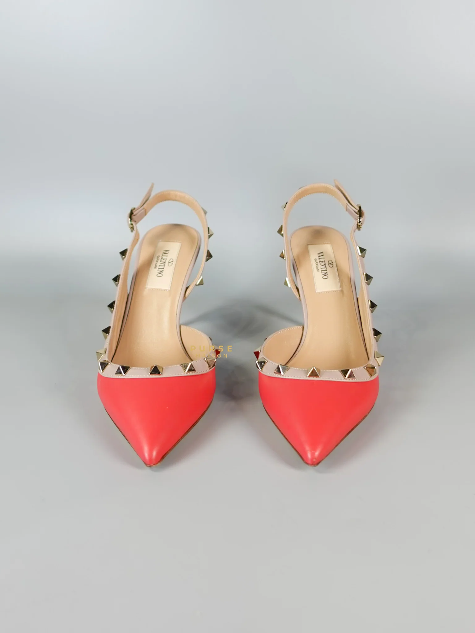 Valentino Red Leather Rockstud Slingback Pumps (Size 36EU 22.7cm)