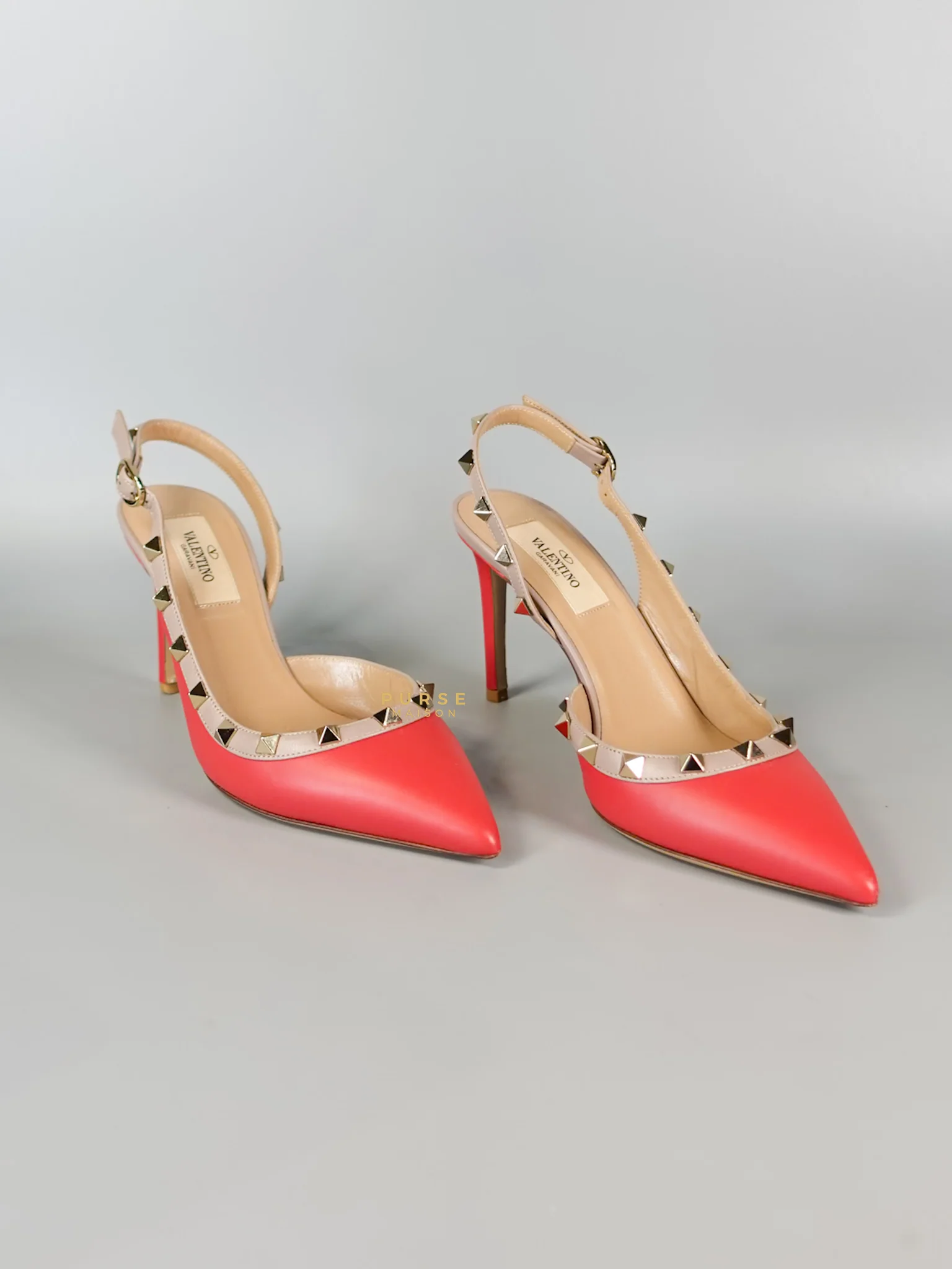 Valentino Red Leather Rockstud Slingback Pumps (Size 36EU 22.7cm) - Image 4