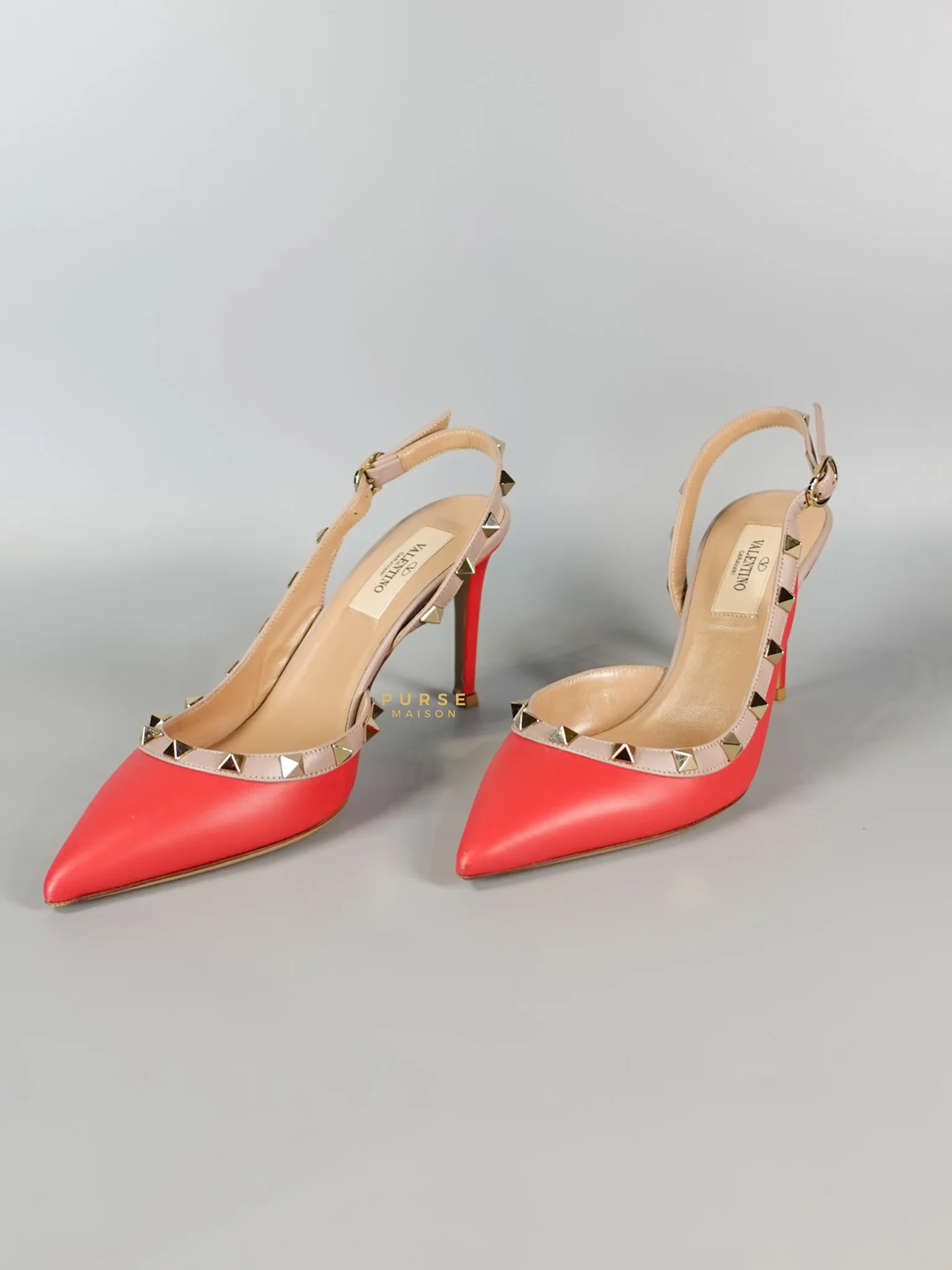Valentino Red Leather Rockstud Slingback Pumps (Size 36EU 22.7cm) - Image 5