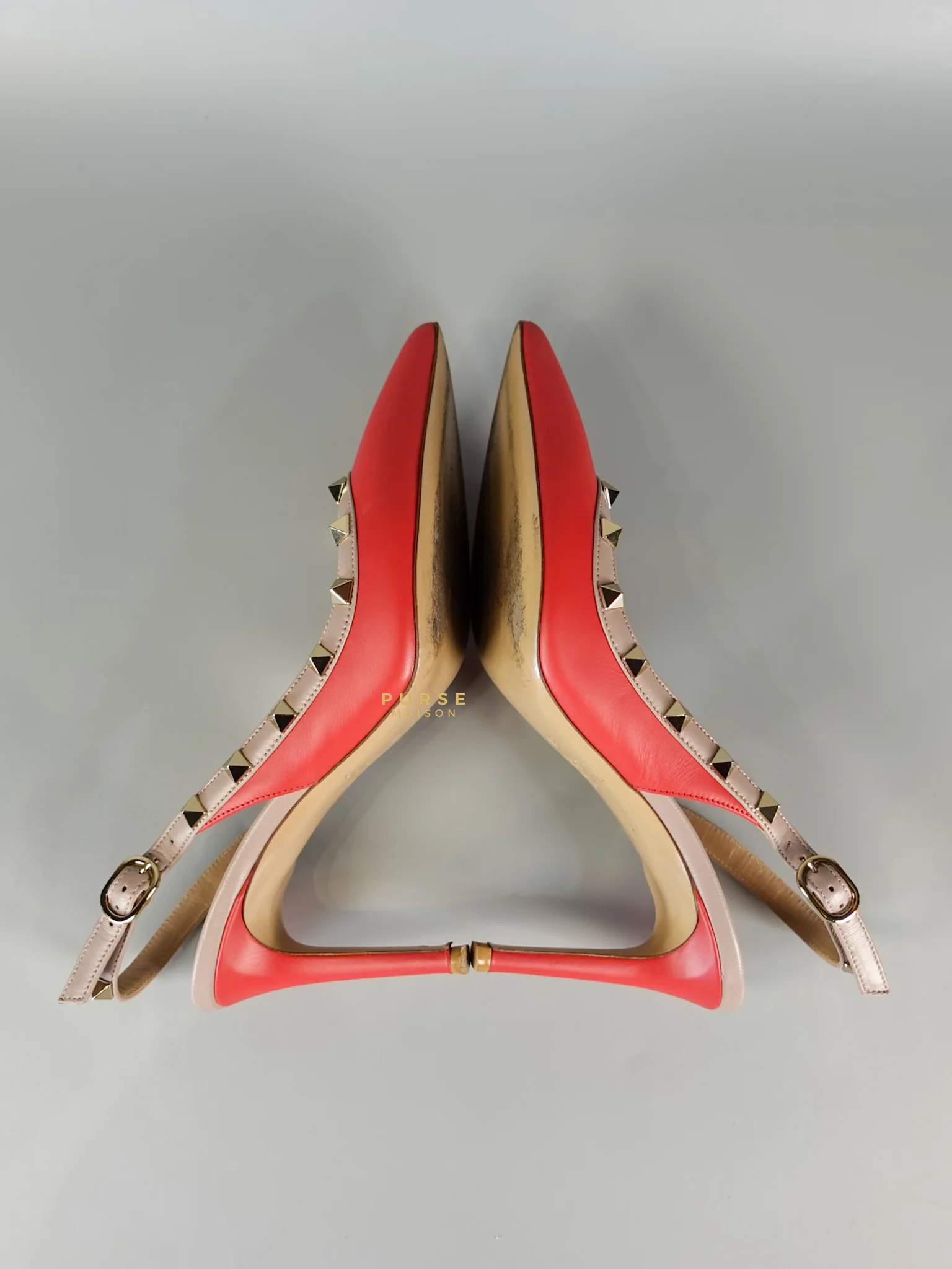 Valentino Red Leather Rockstud Slingback Pumps (Size 36EU 22.7cm) - Image 7