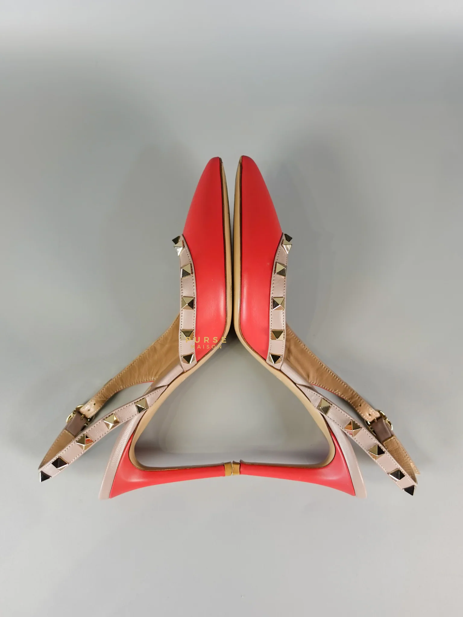 Valentino Red Leather Rockstud Slingback Pumps (Size 36EU 22.7cm) - Image 8