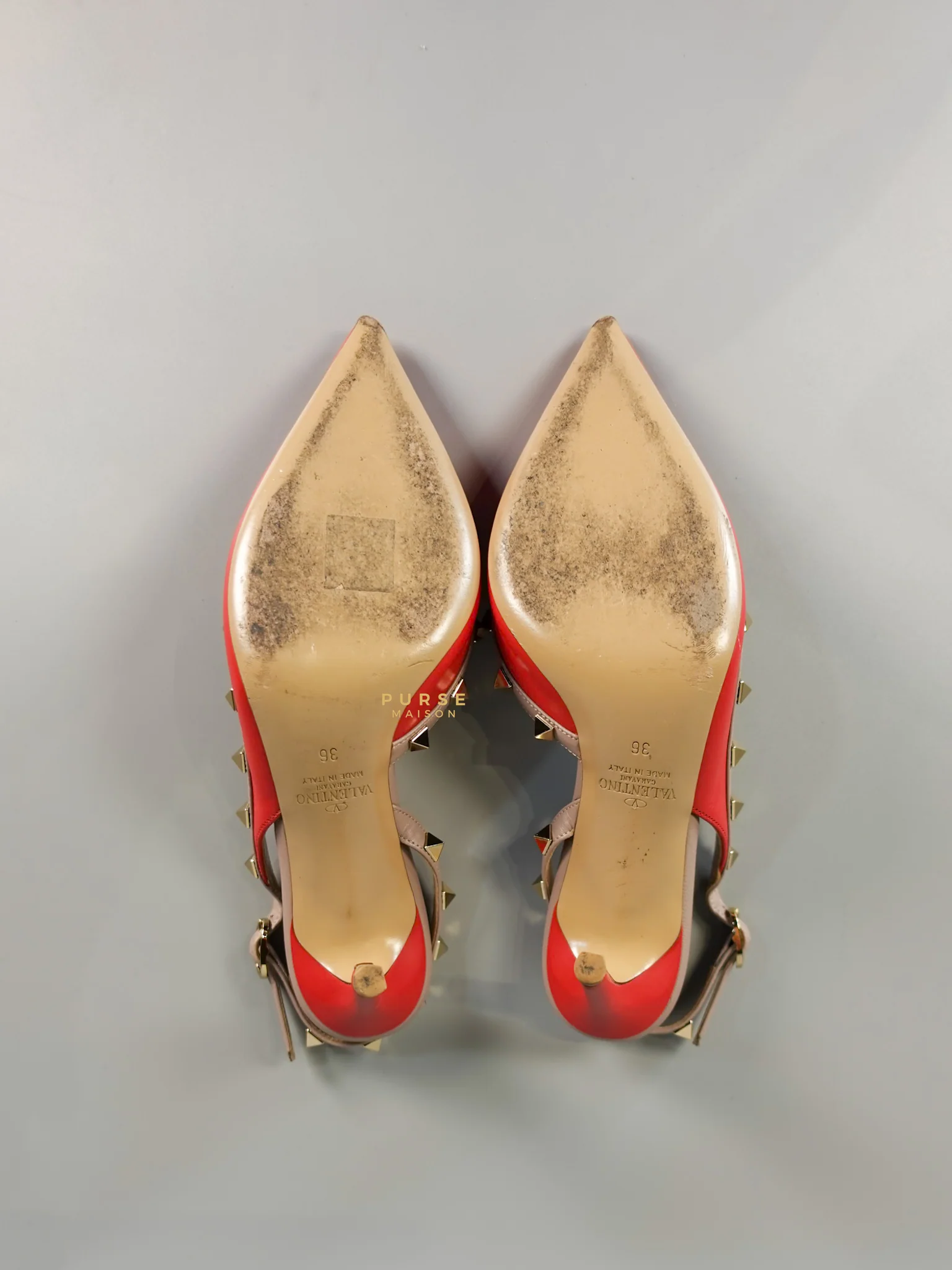 Valentino Red Leather Rockstud Slingback Pumps (Size 36EU 22.7cm) - Image 9