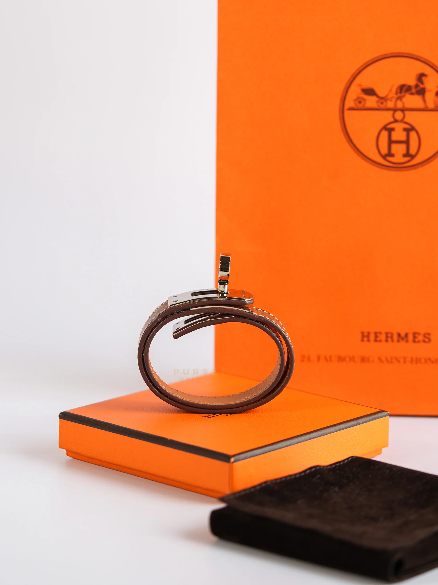 Hermes Kelly Double Tour Bracelet Palladium Hardware Stamp Square R - Image 16