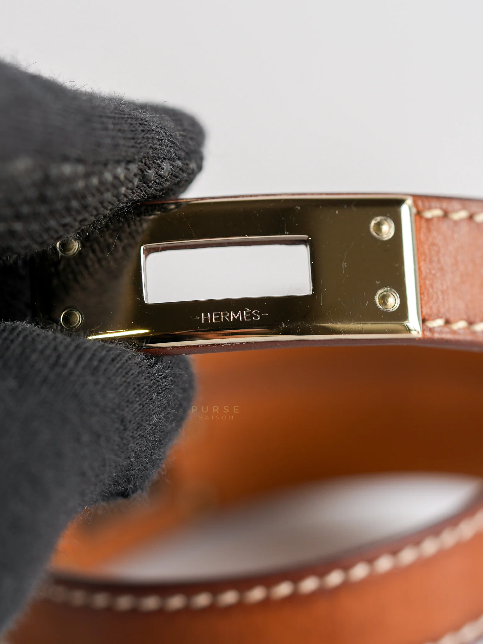 Hermes Kelly Double Tour Bracelet Palladium Hardware Stamp Square R - Image 8