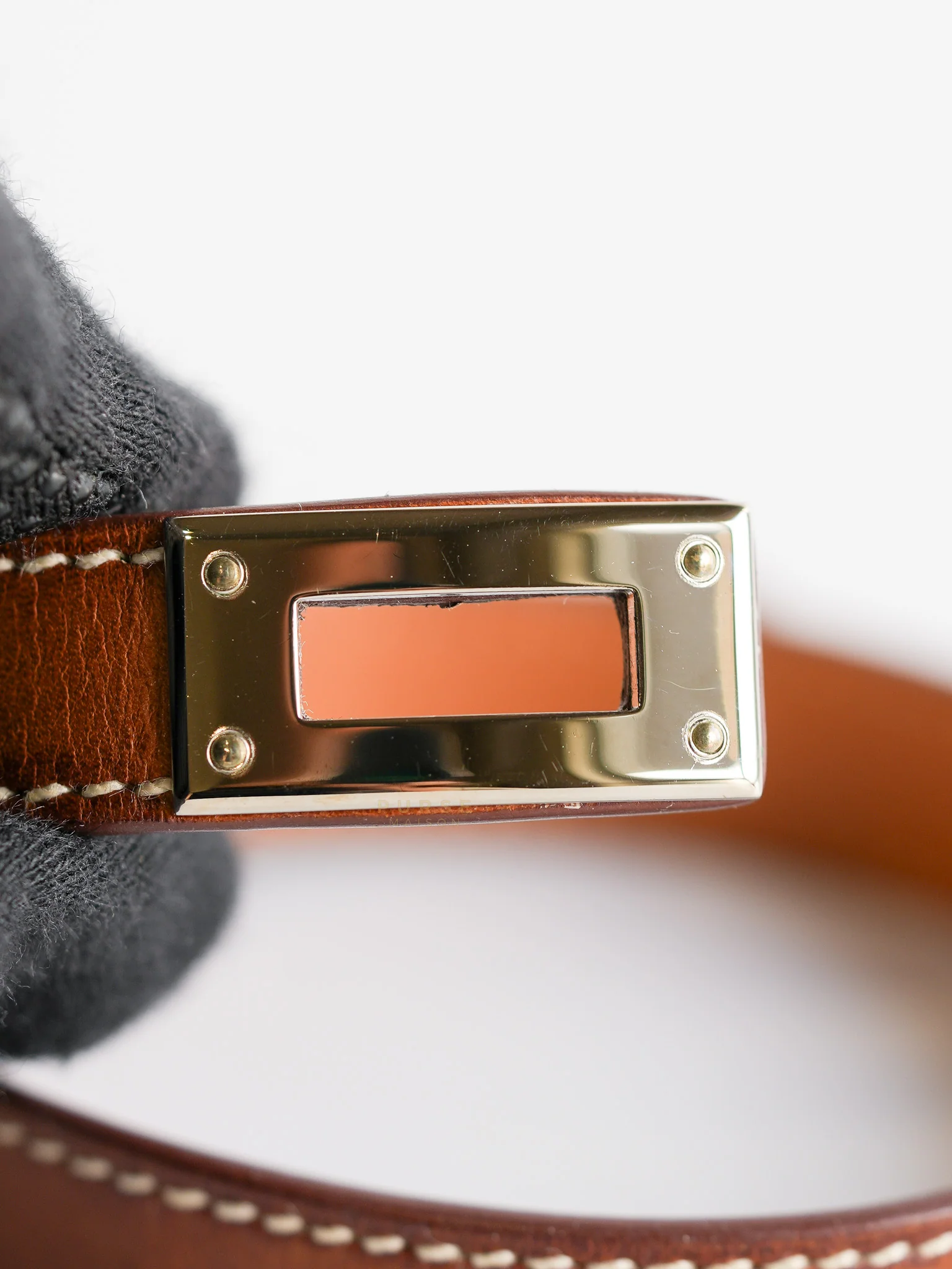 Hermes Kelly Double Tour Bracelet Palladium Hardware Stamp Square R - Image 9