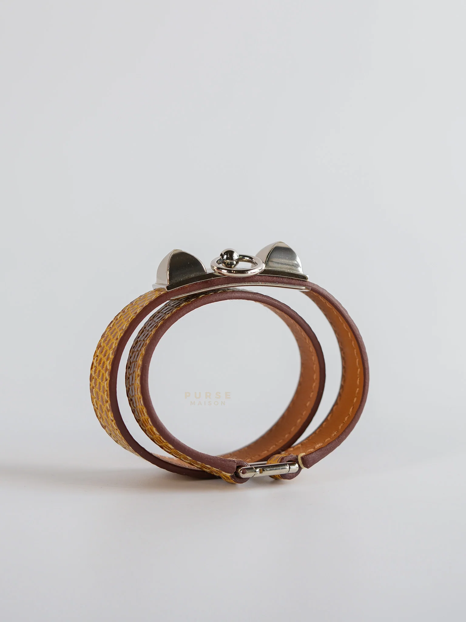 Hermes Rivale Double Tour Croc XS Bracelet Palladium Hardware Stamp X