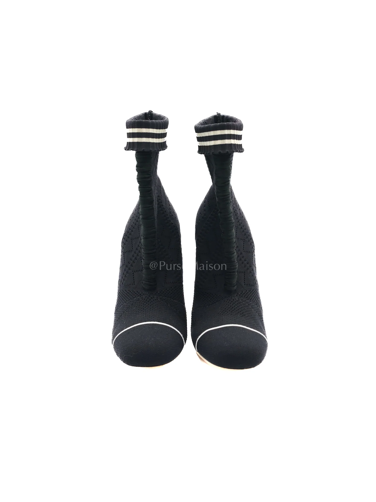 Fendi Rockoko Runway Ankle Boots in Black Knit Fabric Sock Upper Size 38 EU (24cm)