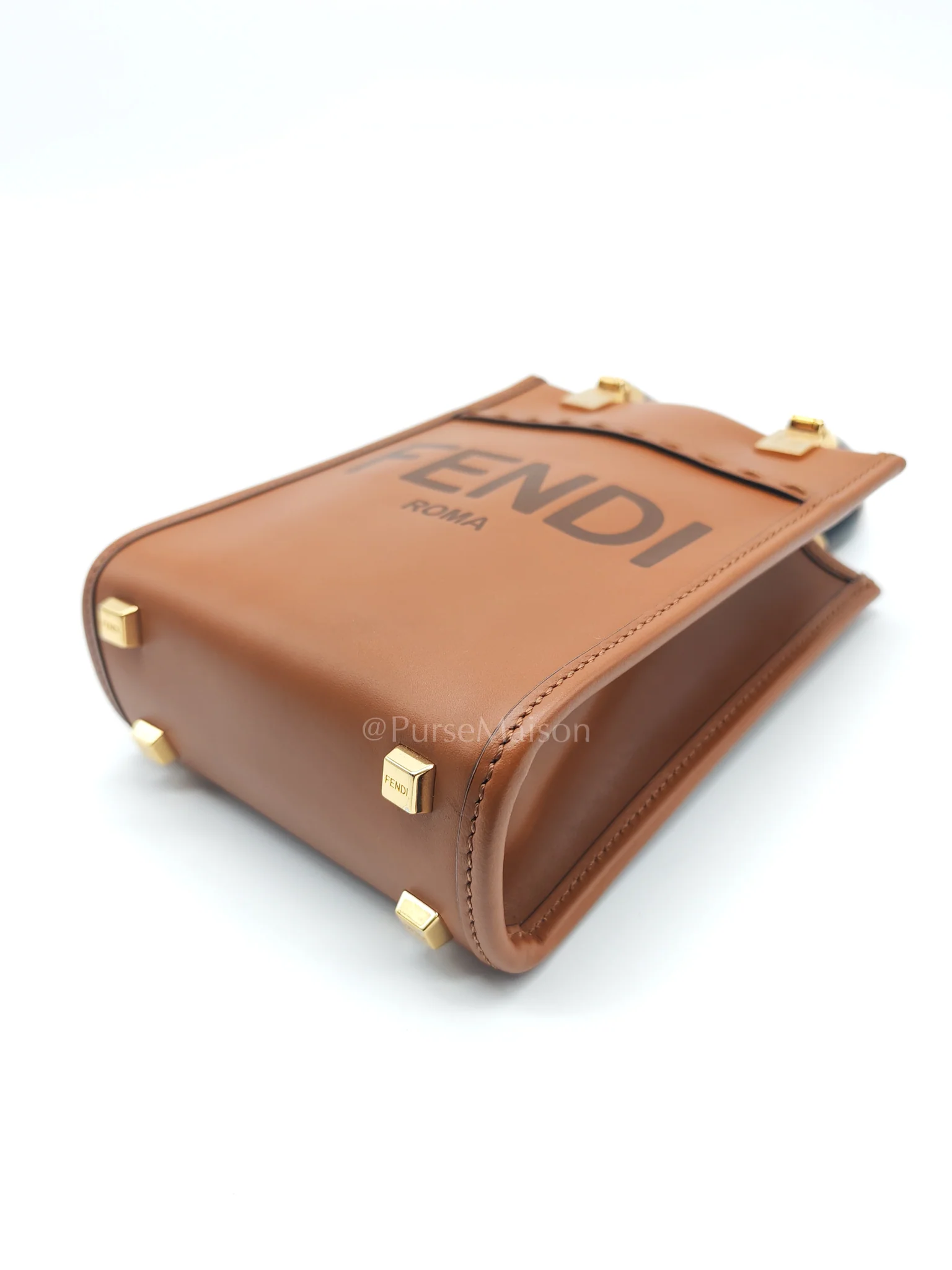 Fendi Roma Sunshine Mini Shopper Bag in Brown Calfskin Leather and Tortoise-Shell Handle - Image 10