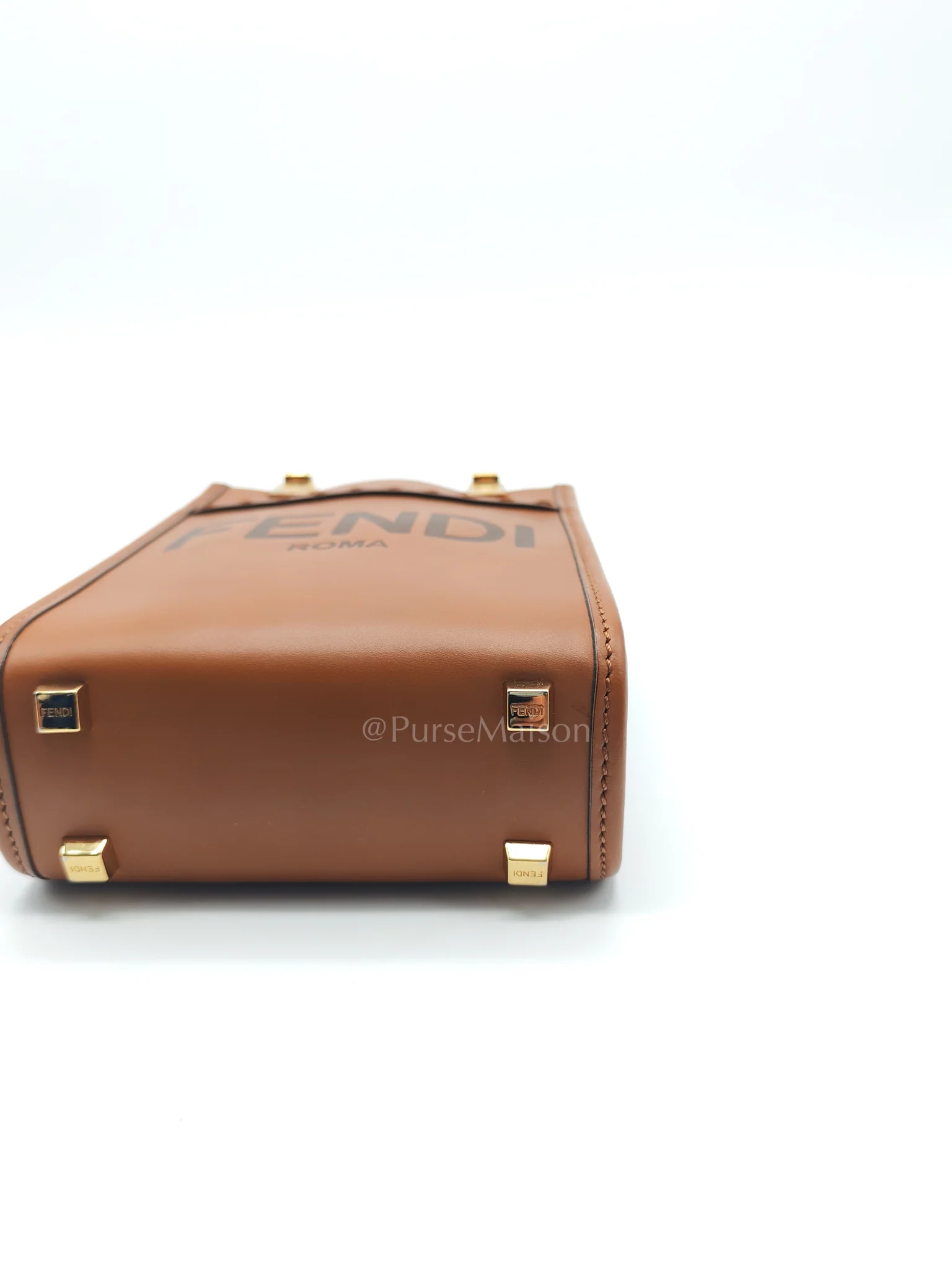 Fendi Roma Sunshine Mini Shopper Bag in Brown Calfskin Leather and Tortoise-Shell Handle - Image 11