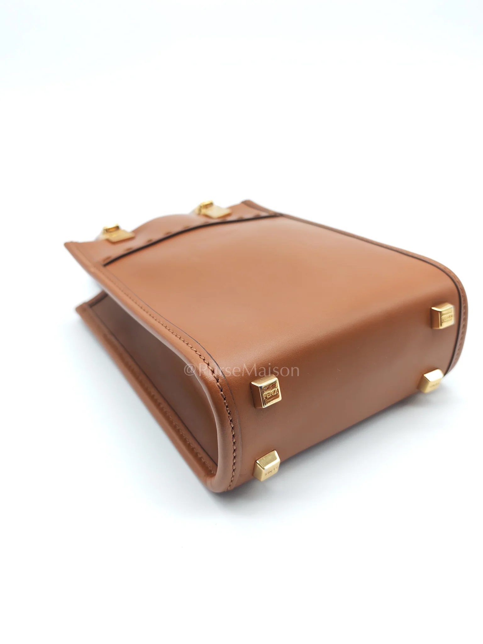 Fendi Roma Sunshine Mini Shopper Bag in Brown Calfskin Leather and Tortoise-Shell Handle - Image 12