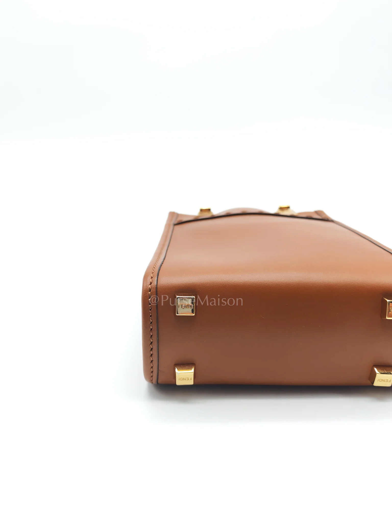 Fendi Roma Sunshine Mini Shopper Bag in Brown Calfskin Leather and Tortoise-Shell Handle - Image 13