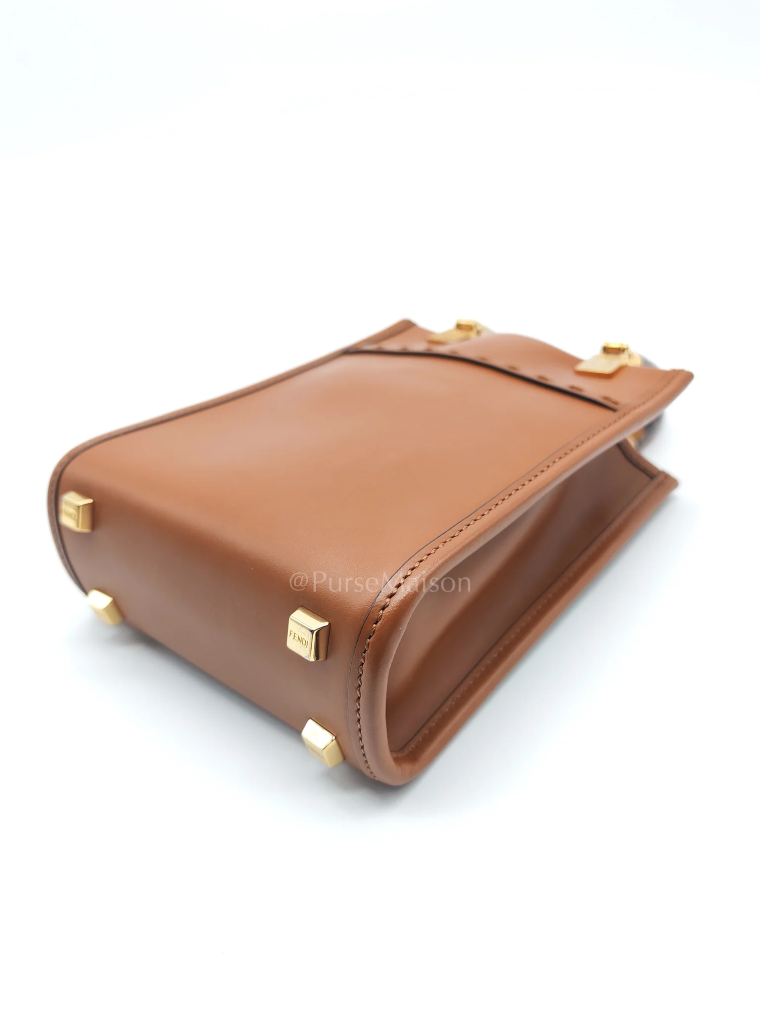 Fendi Roma Sunshine Mini Shopper Bag in Brown Calfskin Leather and Tortoise-Shell Handle - Image 14