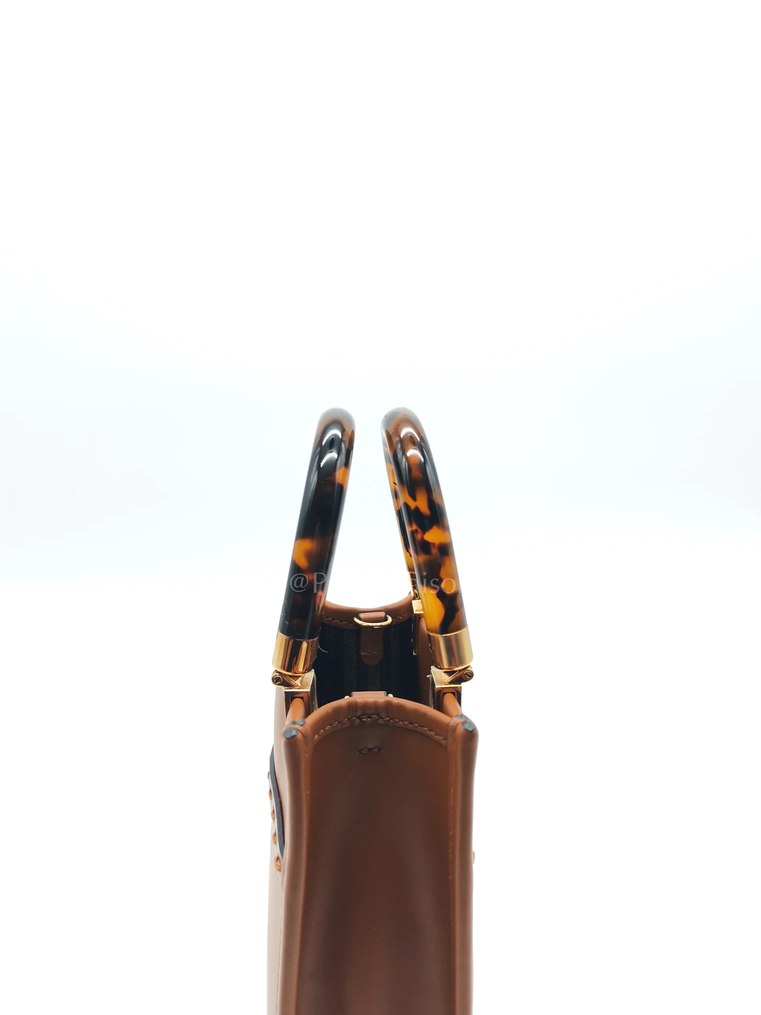 Fendi Roma Sunshine Mini Shopper Bag in Brown Calfskin Leather and Tortoise-Shell Handle - Image 16
