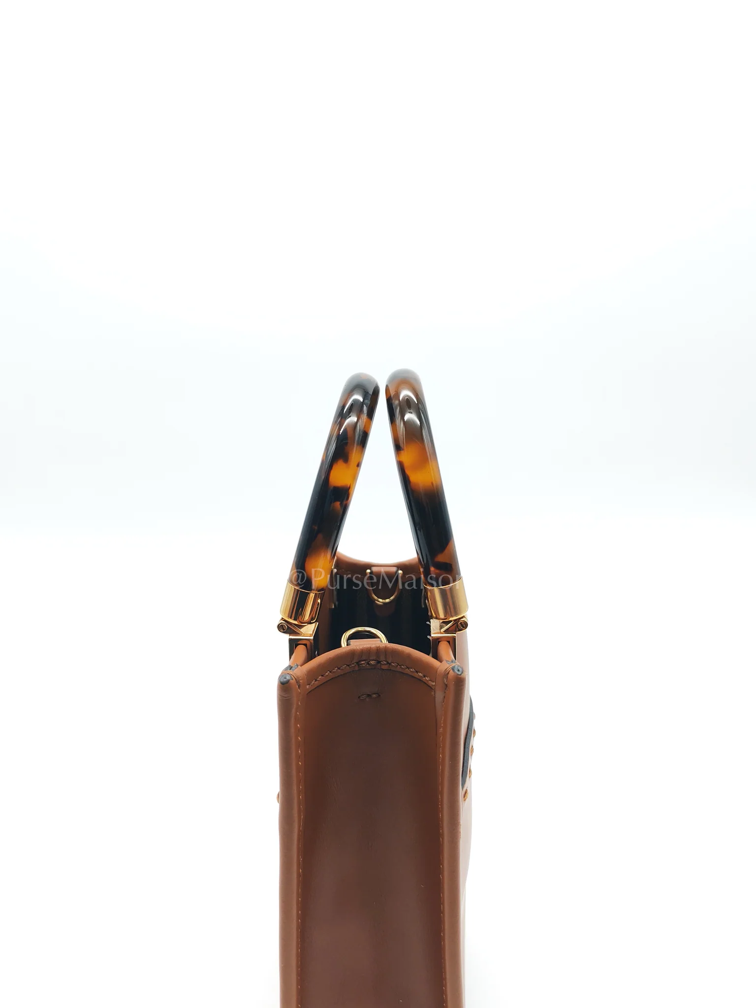 Fendi Roma Sunshine Mini Shopper Bag in Brown Calfskin Leather and Tortoise-Shell Handle - Image 17