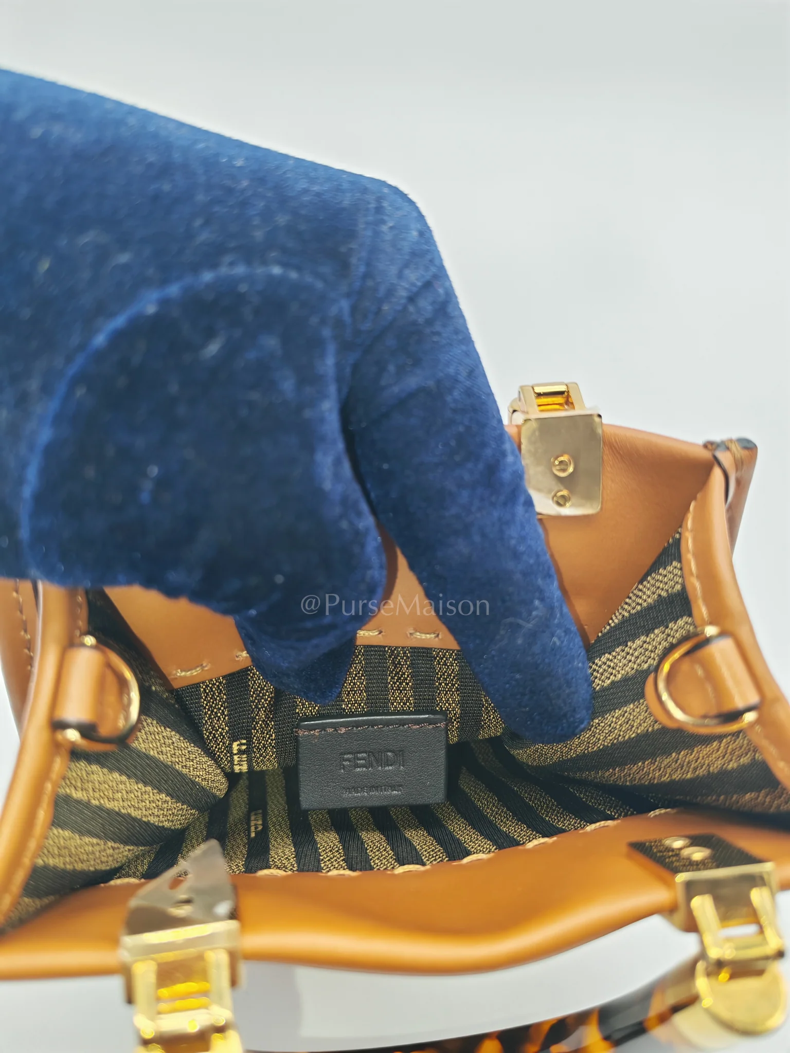 Fendi Roma Sunshine Mini Shopper Bag in Brown Calfskin Leather and Tortoise-Shell Handle - Image 23