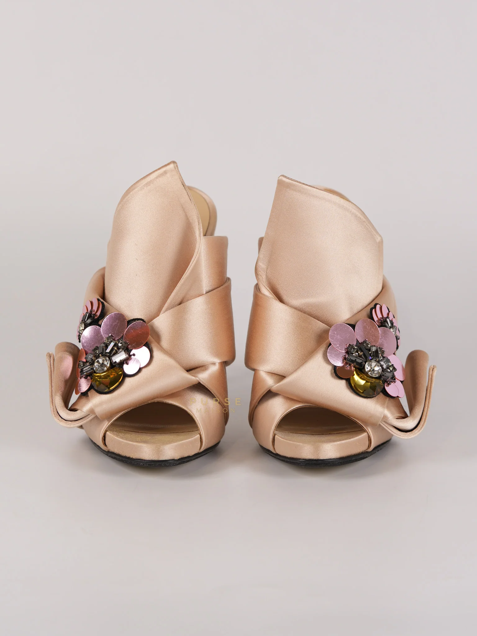 N°21 Ronny Pleated Crystal Heels in Cipria Size 35 EU (22 cm)