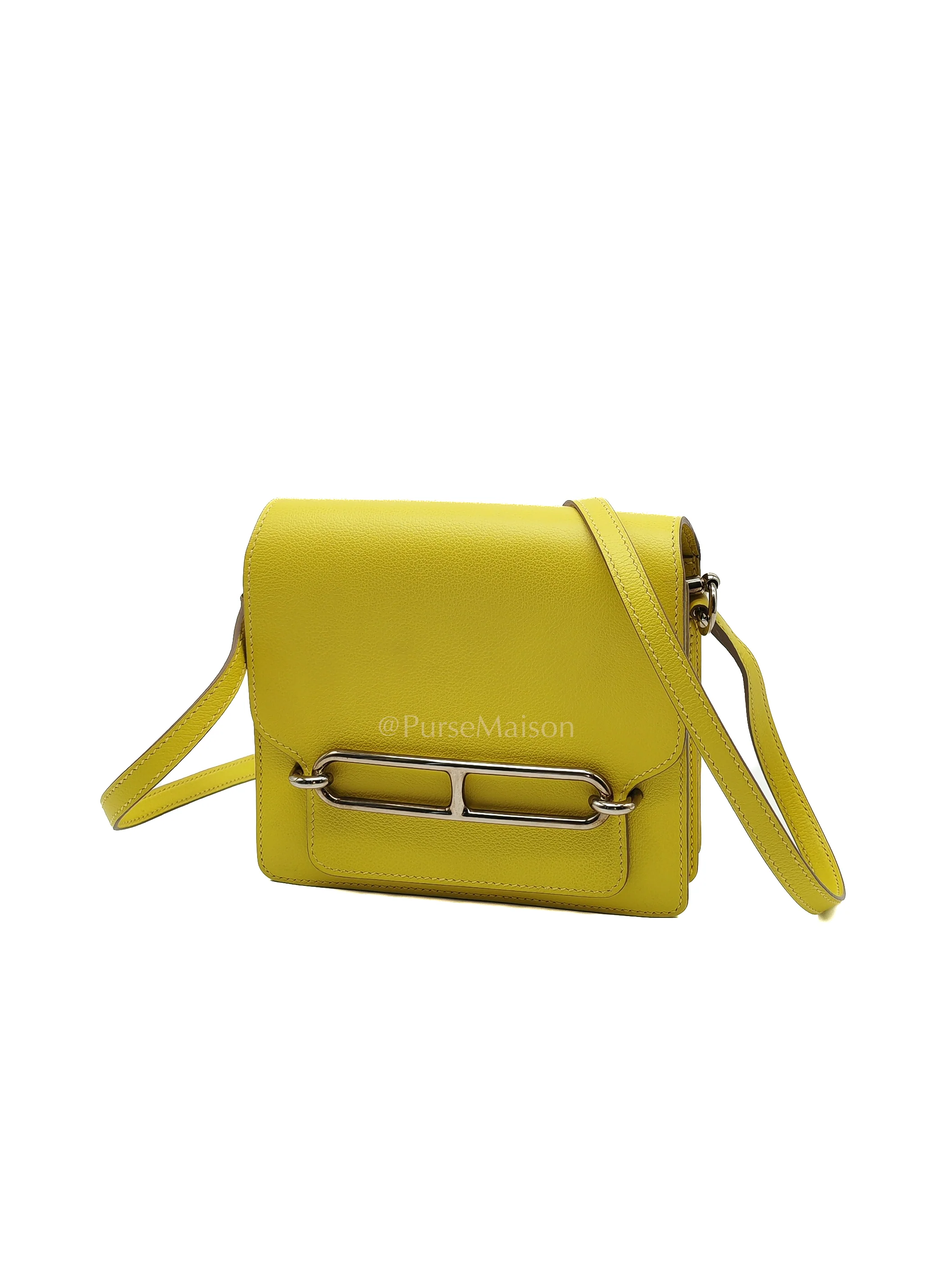 Hermes Roulis Mini in Vibrant Lime Evercolor Leather & Light Gold Hardware Stamp D (2019) - Image 3