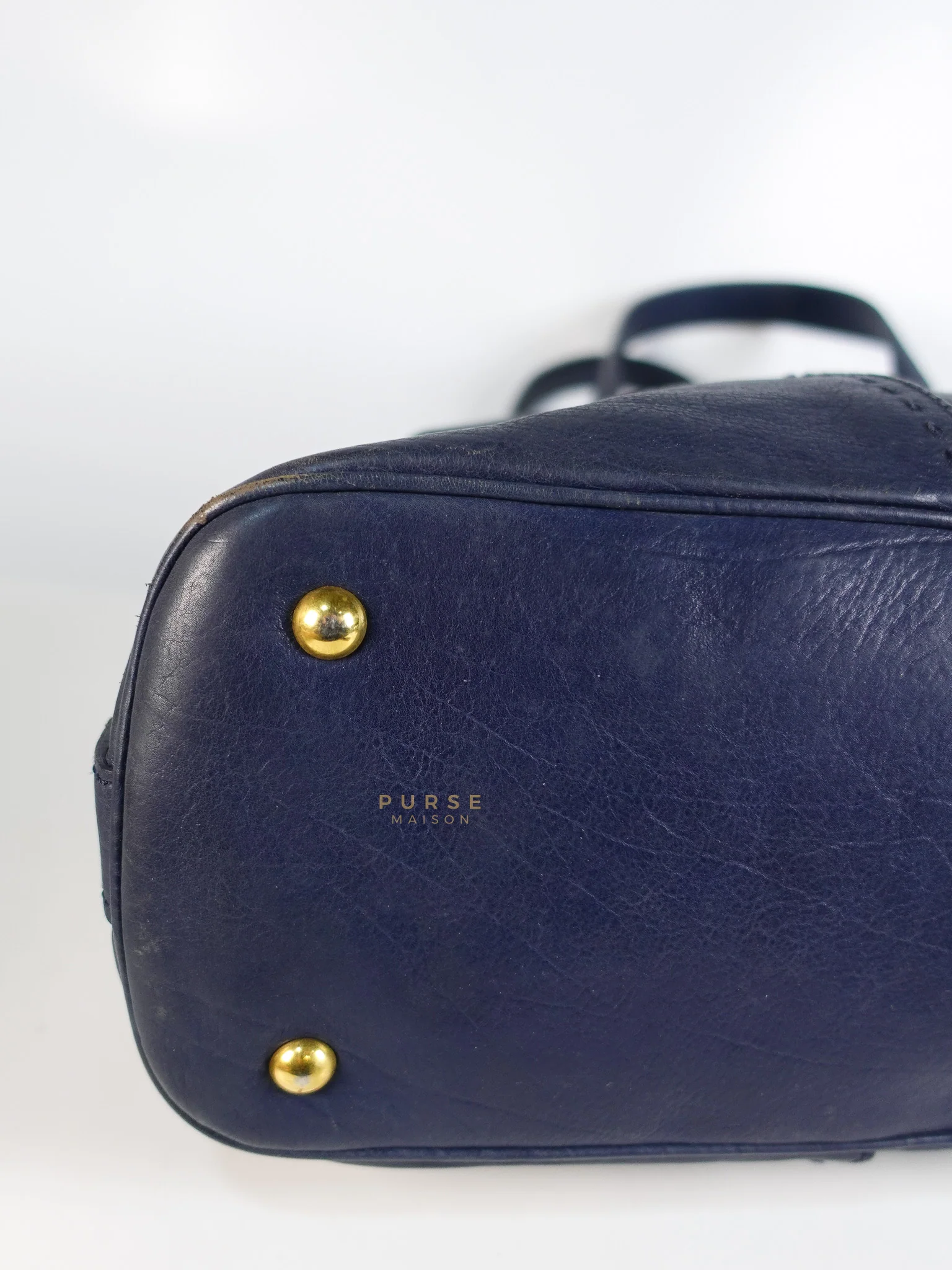 Yves Saint Laurent Sac Muse Large Hand Bag In Navy Blue Calfskin Leather Aged Gold Hardware - Image 13