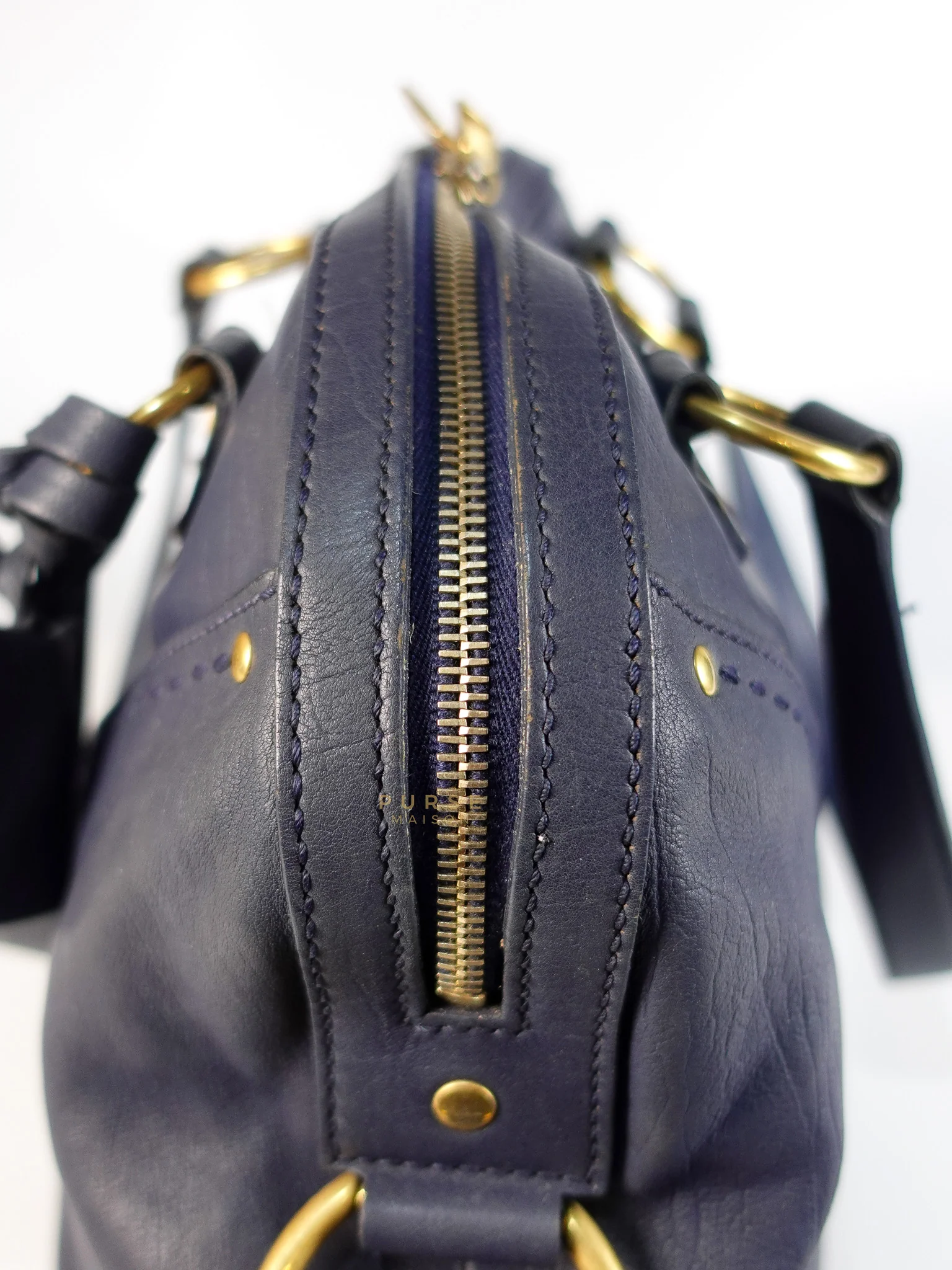 Yves Saint Laurent Sac Muse Large Hand Bag In Navy Blue Calfskin Leather Aged Gold Hardware - Image 22