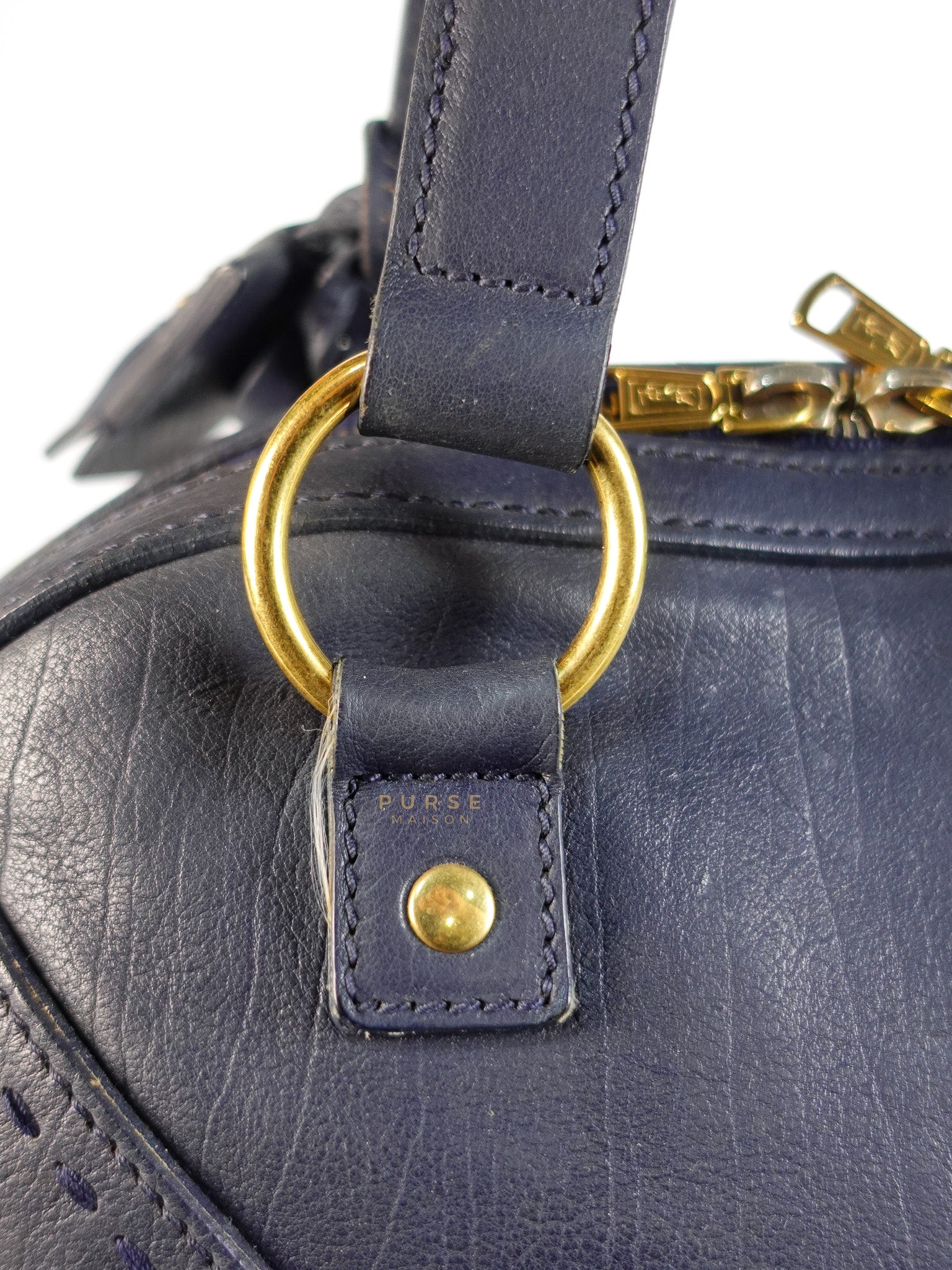 Yves Saint Laurent Sac Muse Large Hand Bag In Navy Blue Calfskin Leather Aged Gold Hardware - Image 26