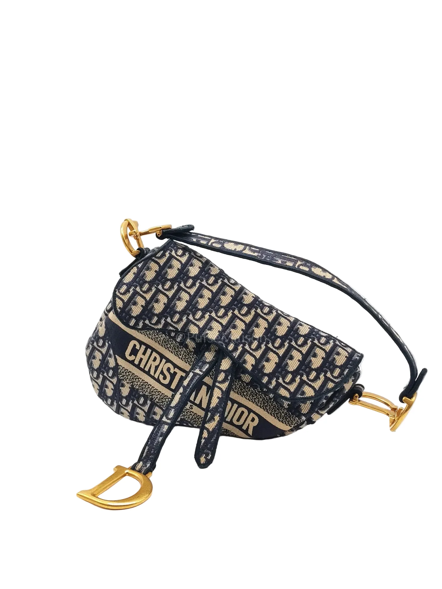 Christian Dior Saddle Bag Medium in Blue Oblique Jacquard Canvas & Aged Gold Hardware - Image 3