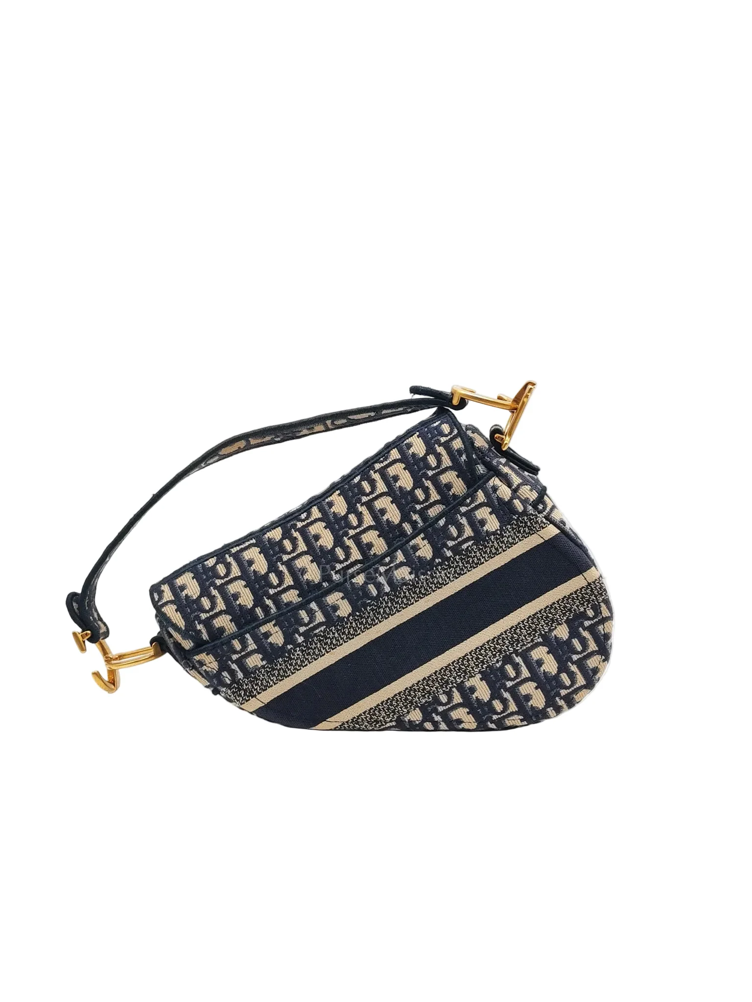 Christian Dior Saddle Bag Medium in Blue Oblique Jacquard Canvas & Aged Gold Hardware - Image 4