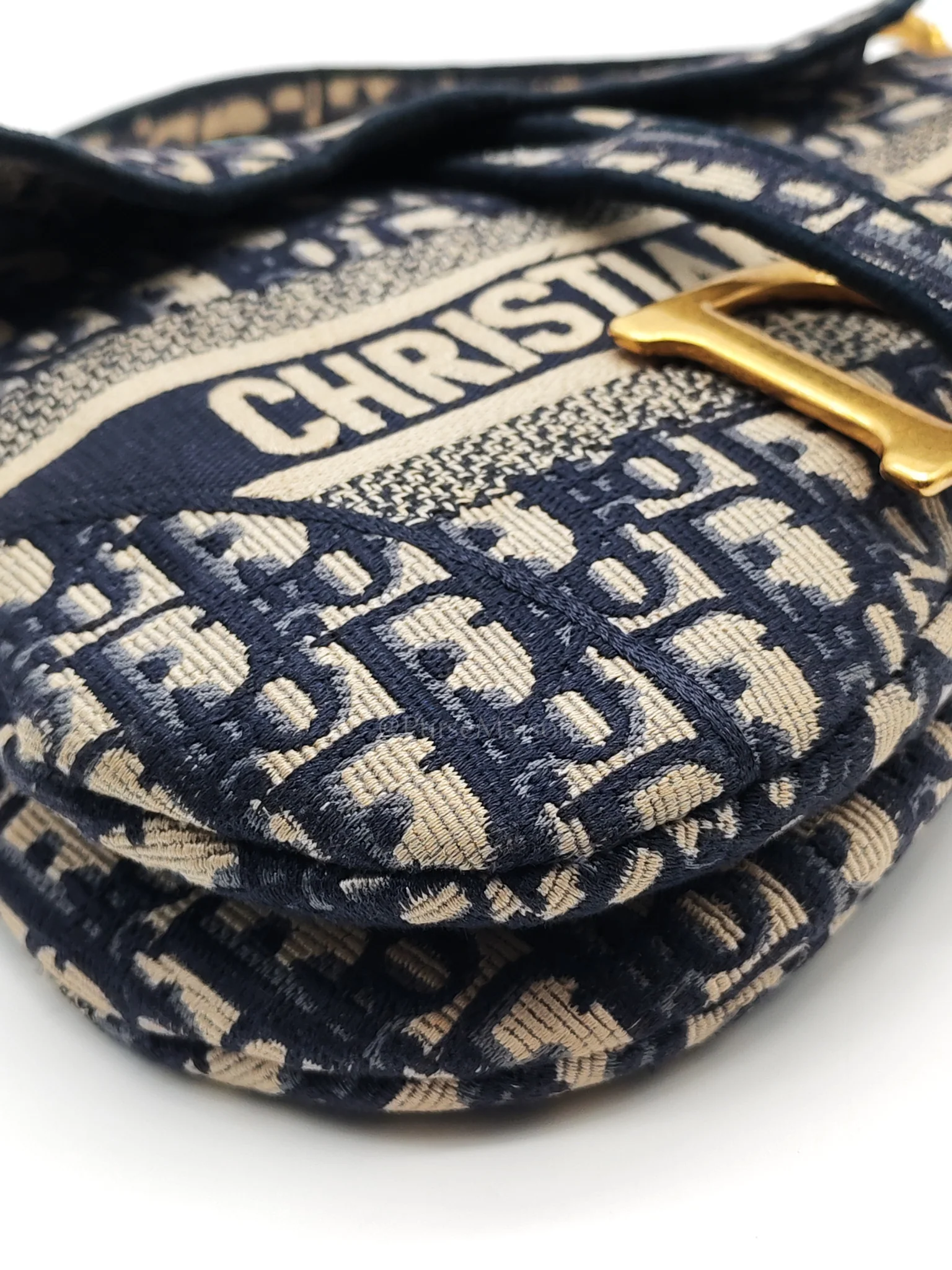 Christian Dior Saddle Bag Medium in Blue Oblique Jacquard Canvas & Aged Gold Hardware - Image 9