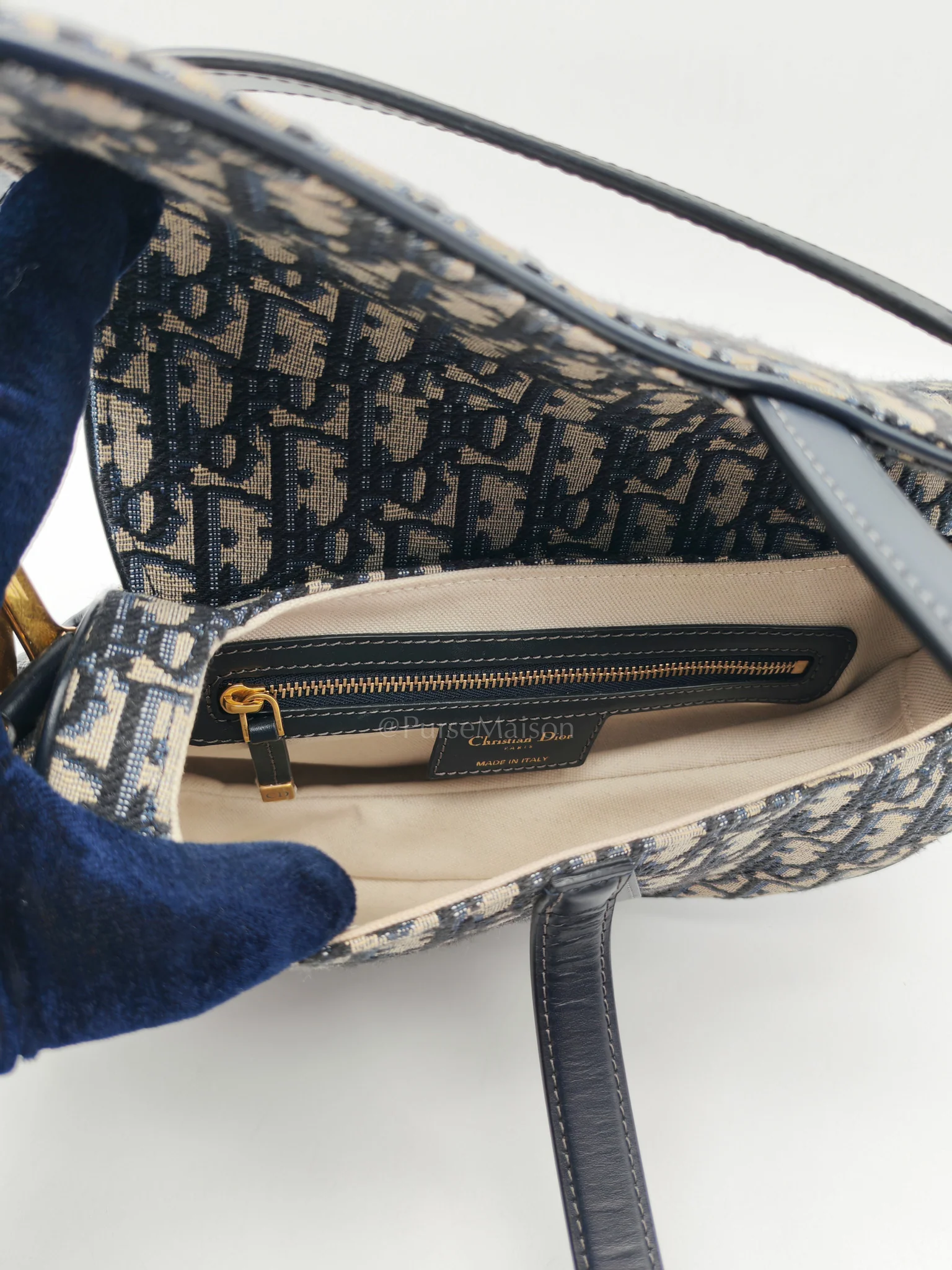 Christian Dior Saddle Bag Medium in Blue Oblique Jacquard Canvas & Gold Hardware - Image 22