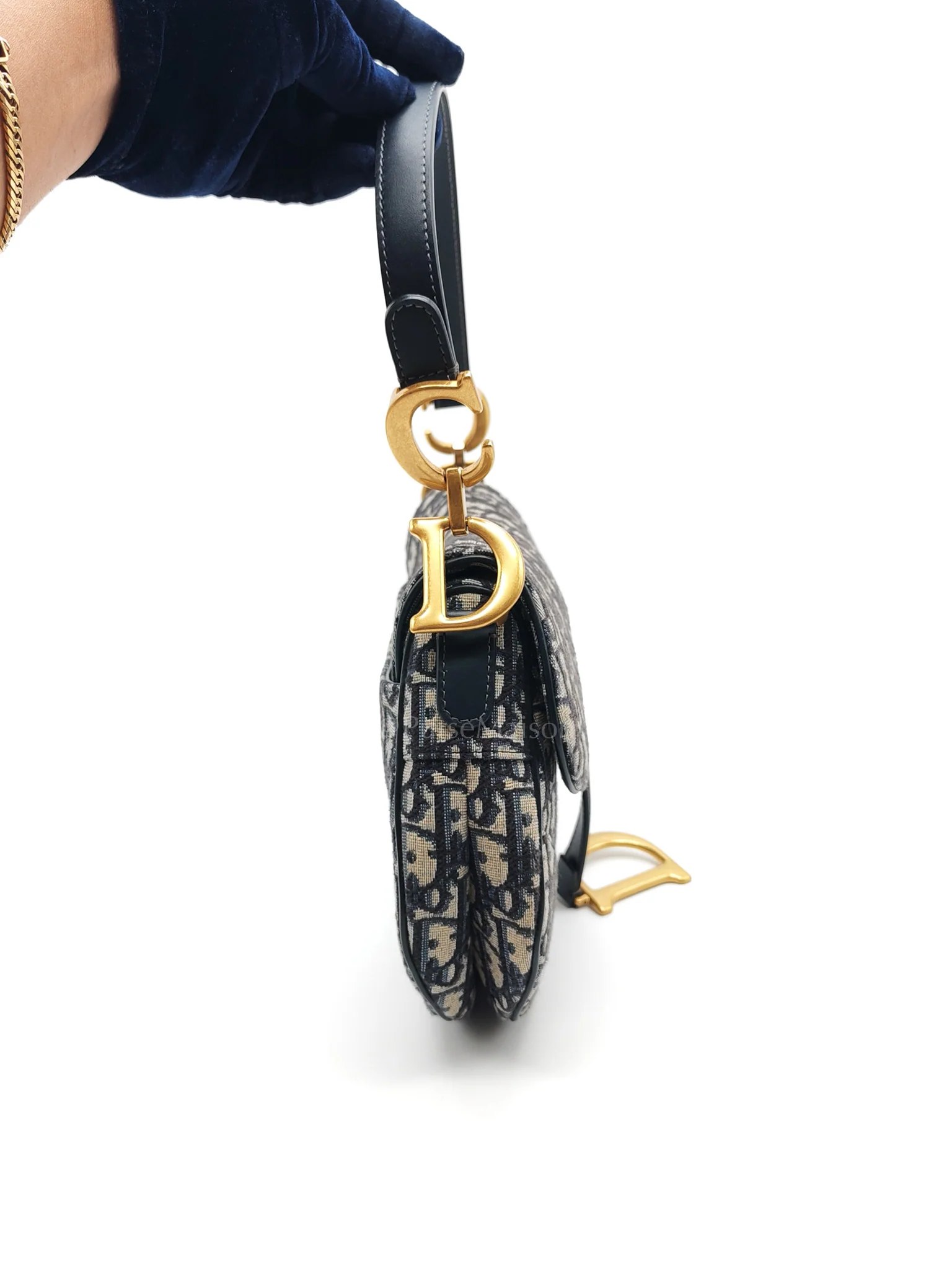 Christian Dior Saddle Bag Medium in Blue Oblique Jacquard Canvas & Gold Hardware - Image 6