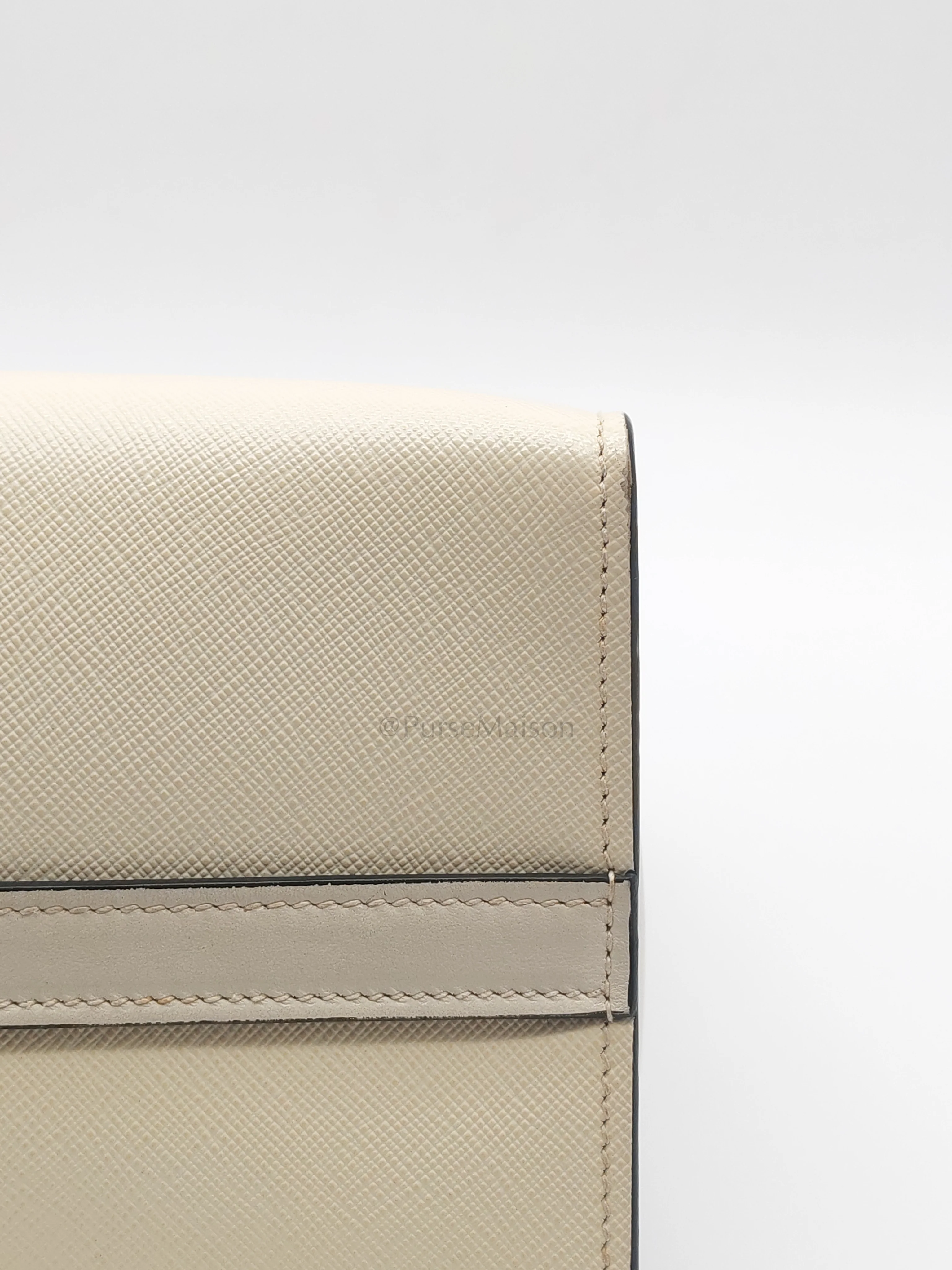 Prada 1BA103 Paradigme in Off-White Saffiano City Calfskin Greche Shoulder Bag - Image 15