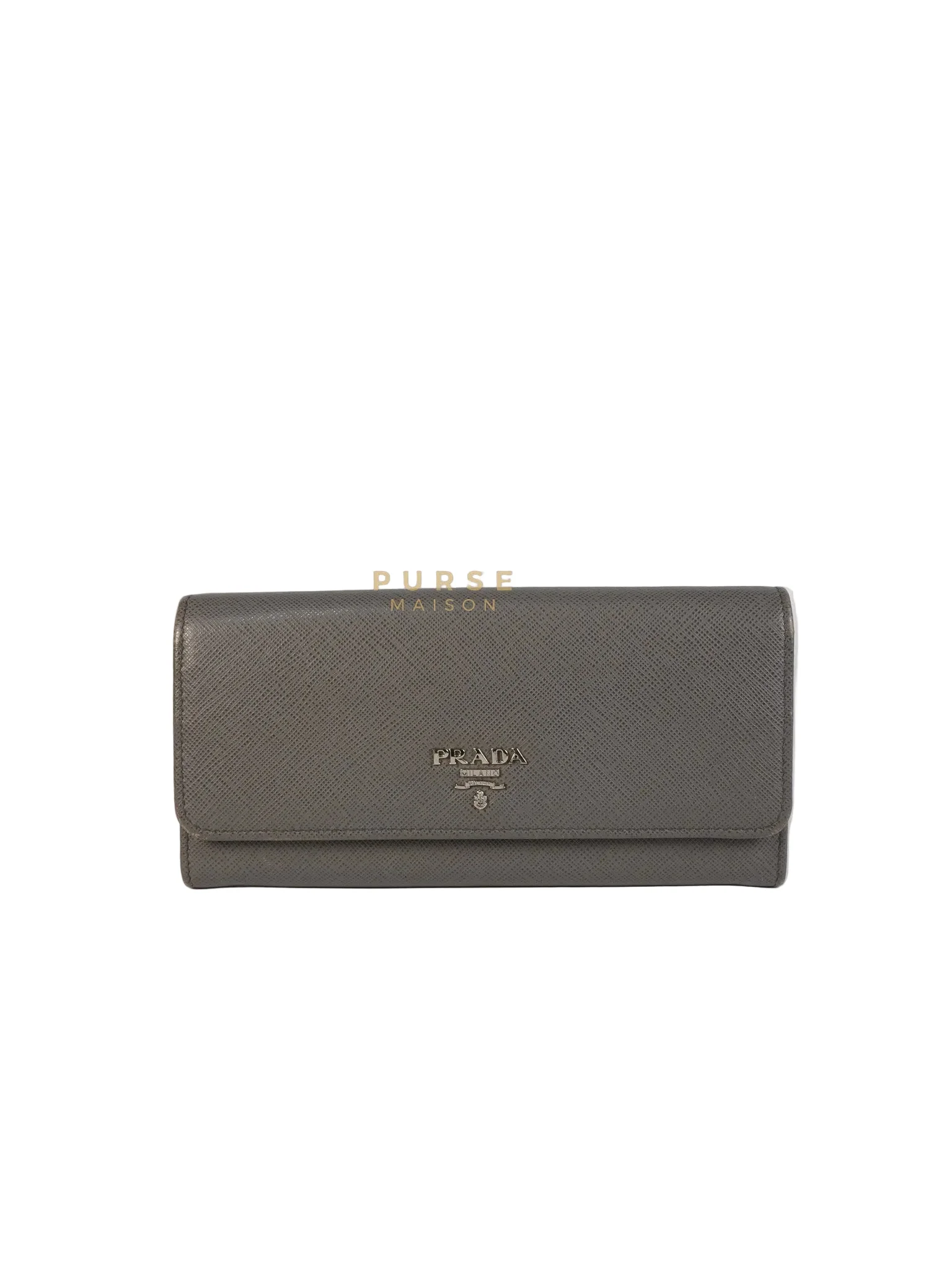 Prada 1MH132 Saffiano Leather Flap Long Wallet in Gray