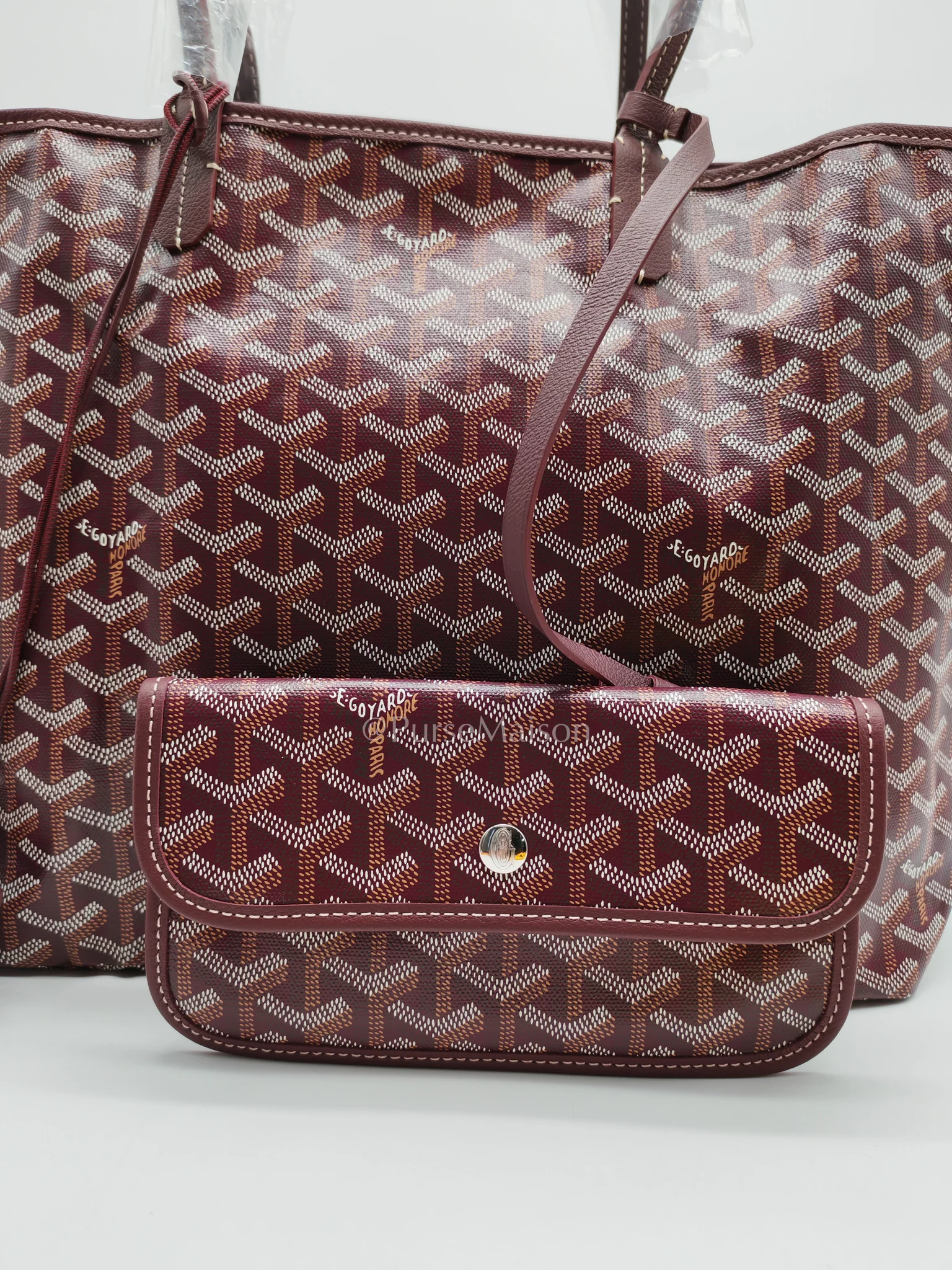 Goyard Saint Louis PM Bordeaux (burgundy) with Croc Universel Clip Charm in Goyardine Canvas Tote Bag - Image 12