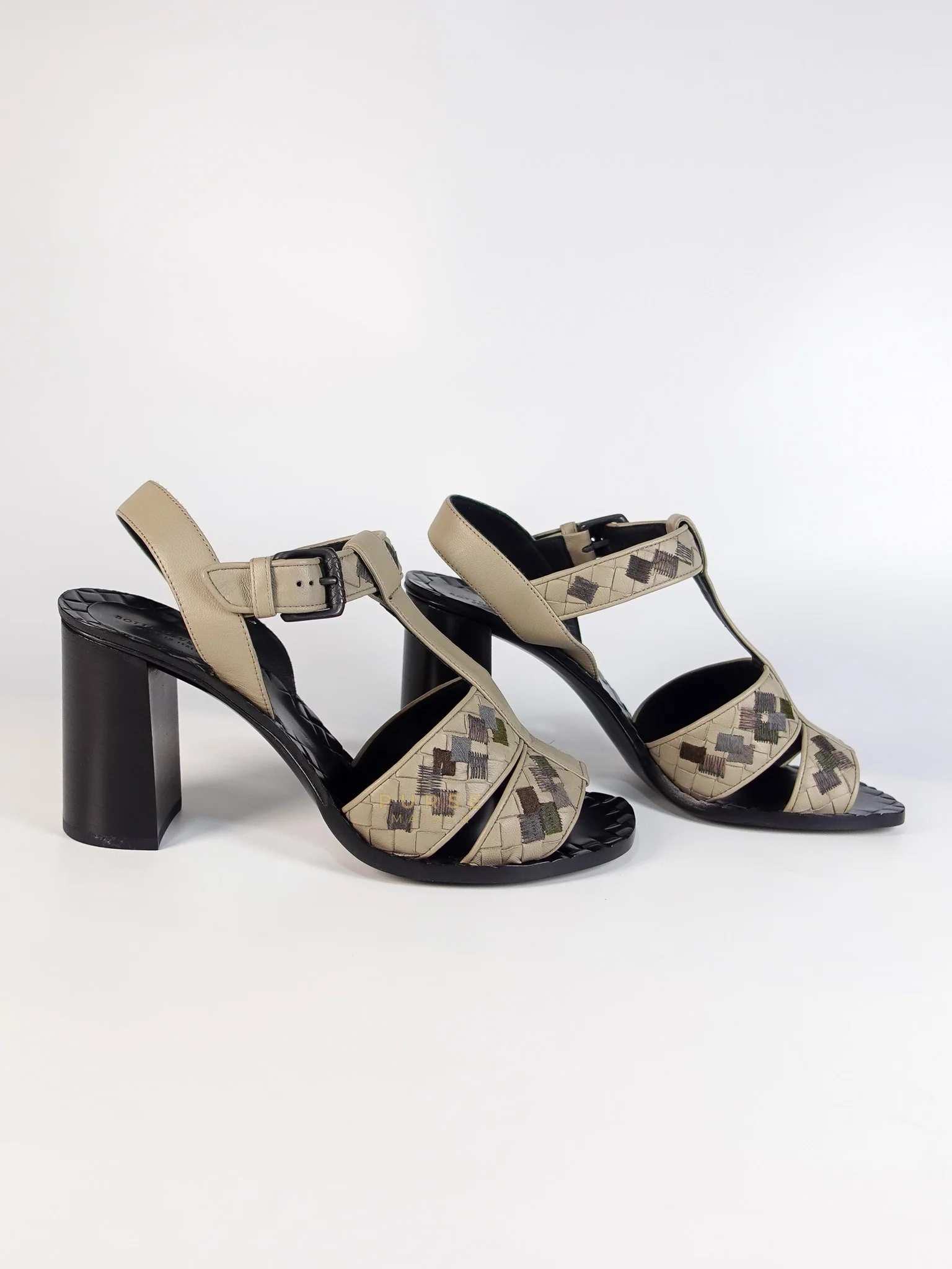 Bottega Veneta Embroidered Chunky Heels Sandals in Gray Size 39 EU (24.5cm) - Image 3