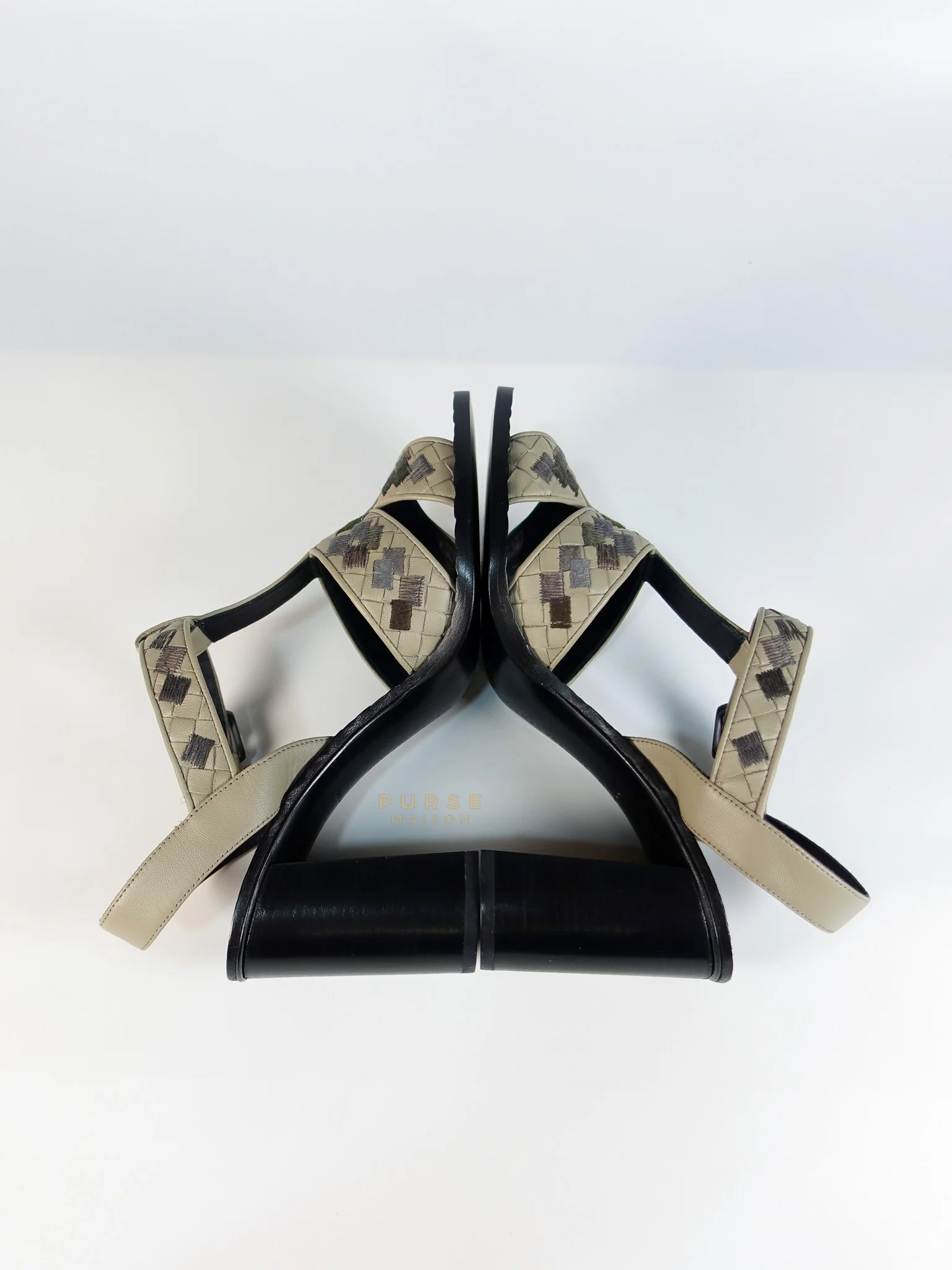Bottega Veneta Embroidered Chunky Heels Sandals in Gray Size 39 EU (24.5cm) - Image 7