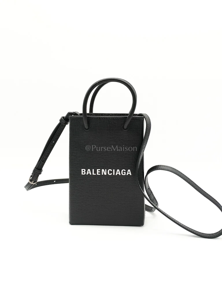 Balenciaga Shopping Phone Holder Bag Small in Black