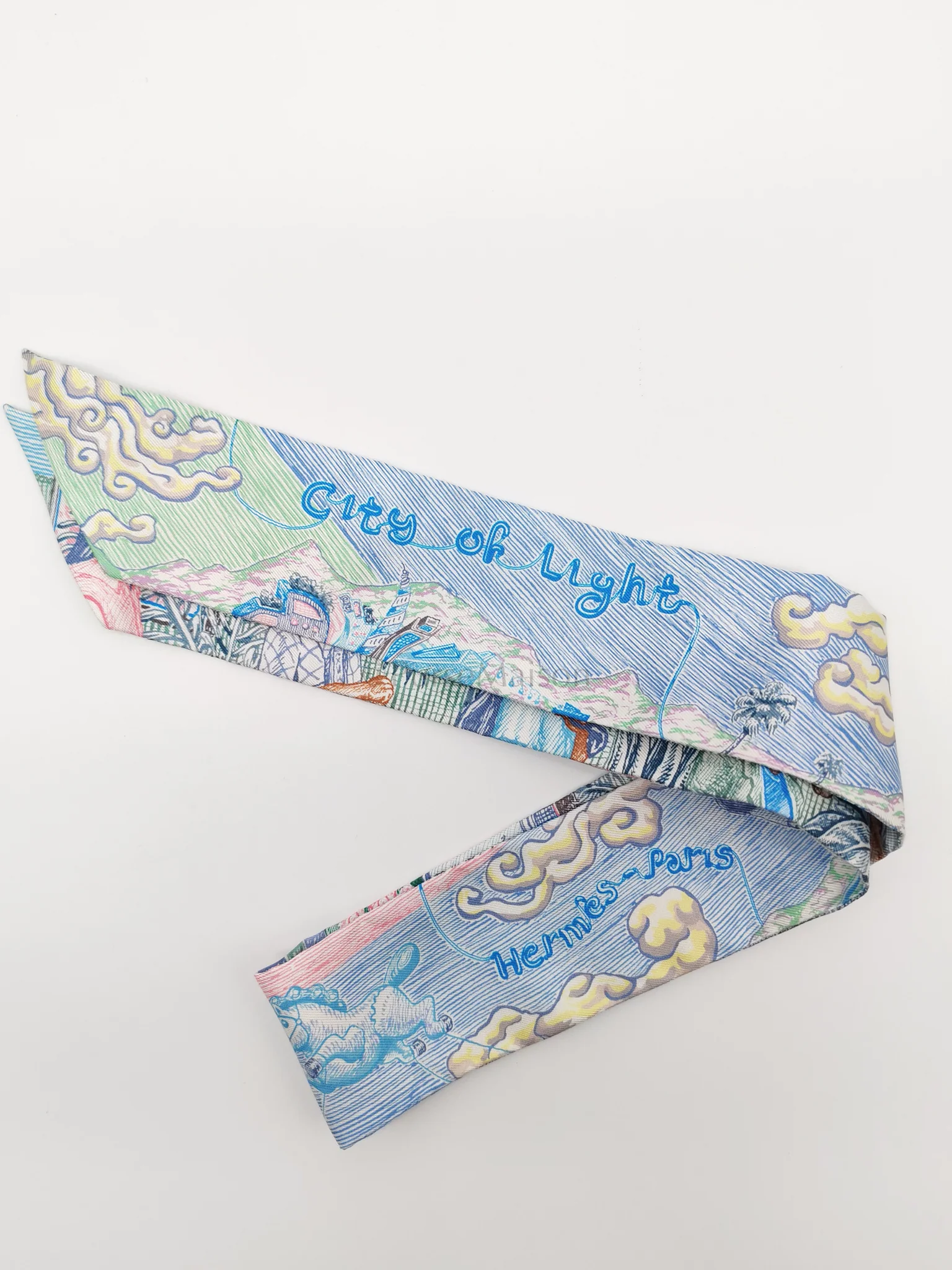 Hermes City of Light in Light Blue Silk Twilly - Image 3