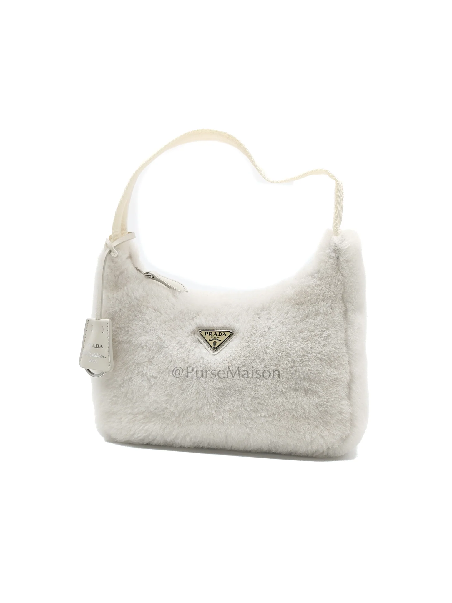 Prada Re-edition 2000 Shearling in Off-White Wool Shoulder Bag - Image 3