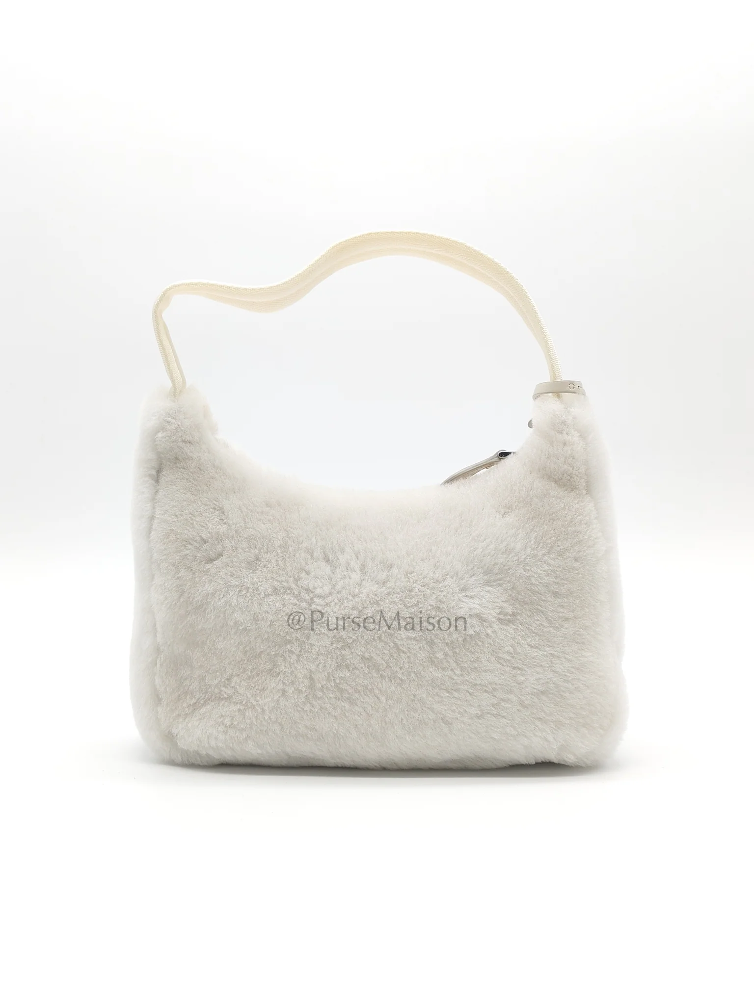 Prada Re-edition 2000 Shearling in Off-White Wool Shoulder Bag - Image 4