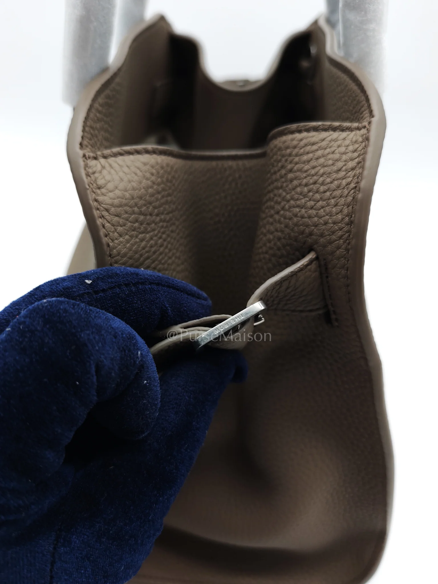 The Row Soft Marguax 12 Matte Smoke Toupe Calfskin Leather - Image 16