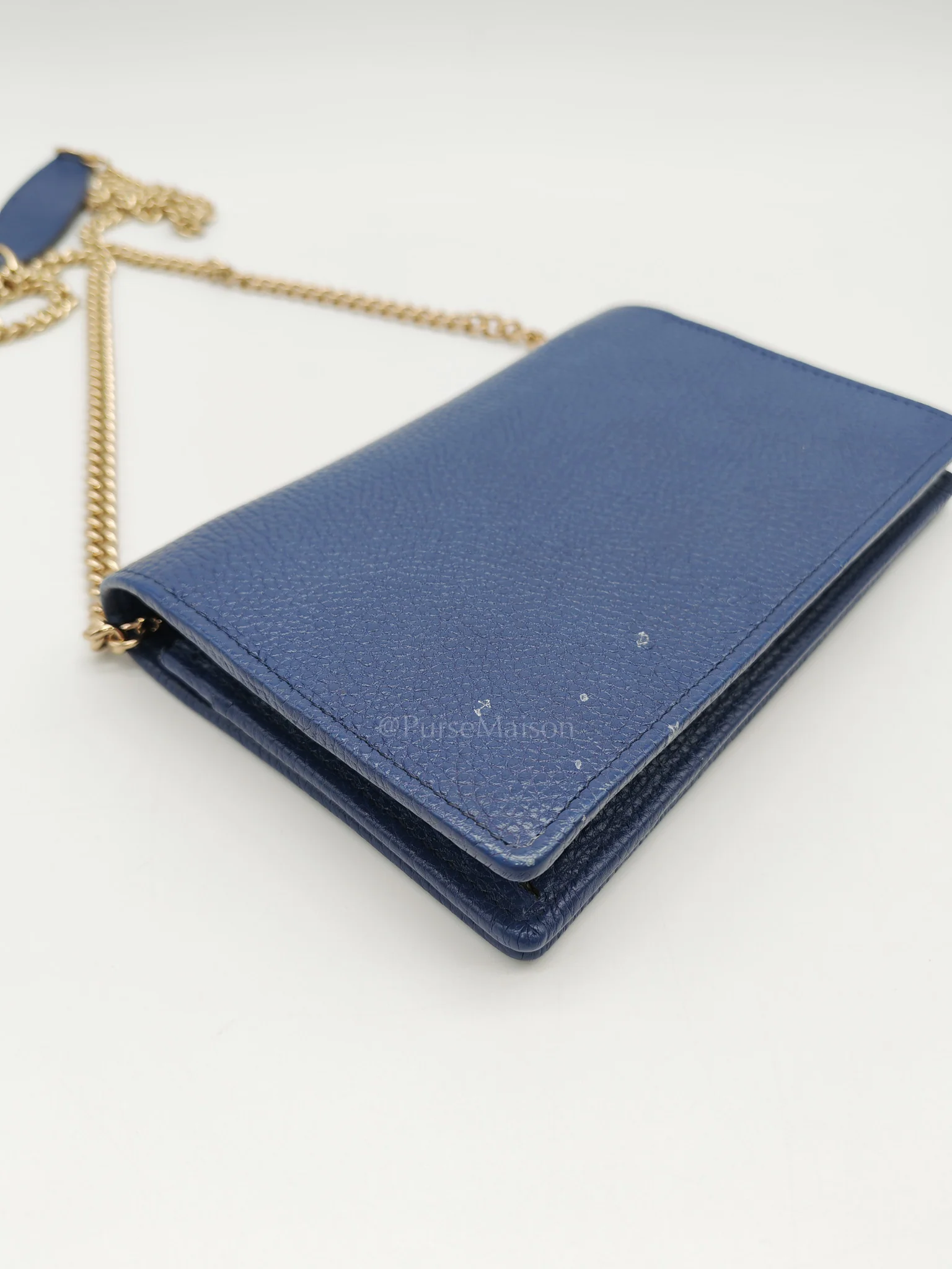 Gucci Soho Wallet on Chain in Blue Grained Leather Light Gold Hardware - Image 10