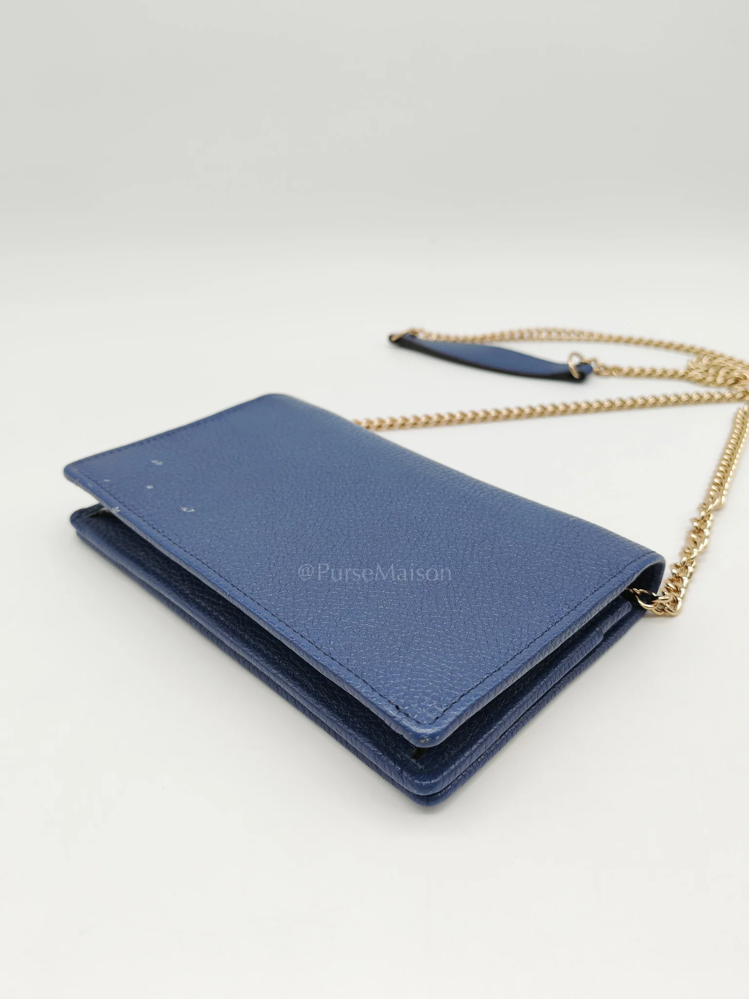 Gucci Soho Wallet on Chain in Blue Grained Leather Light Gold Hardware - Image 11