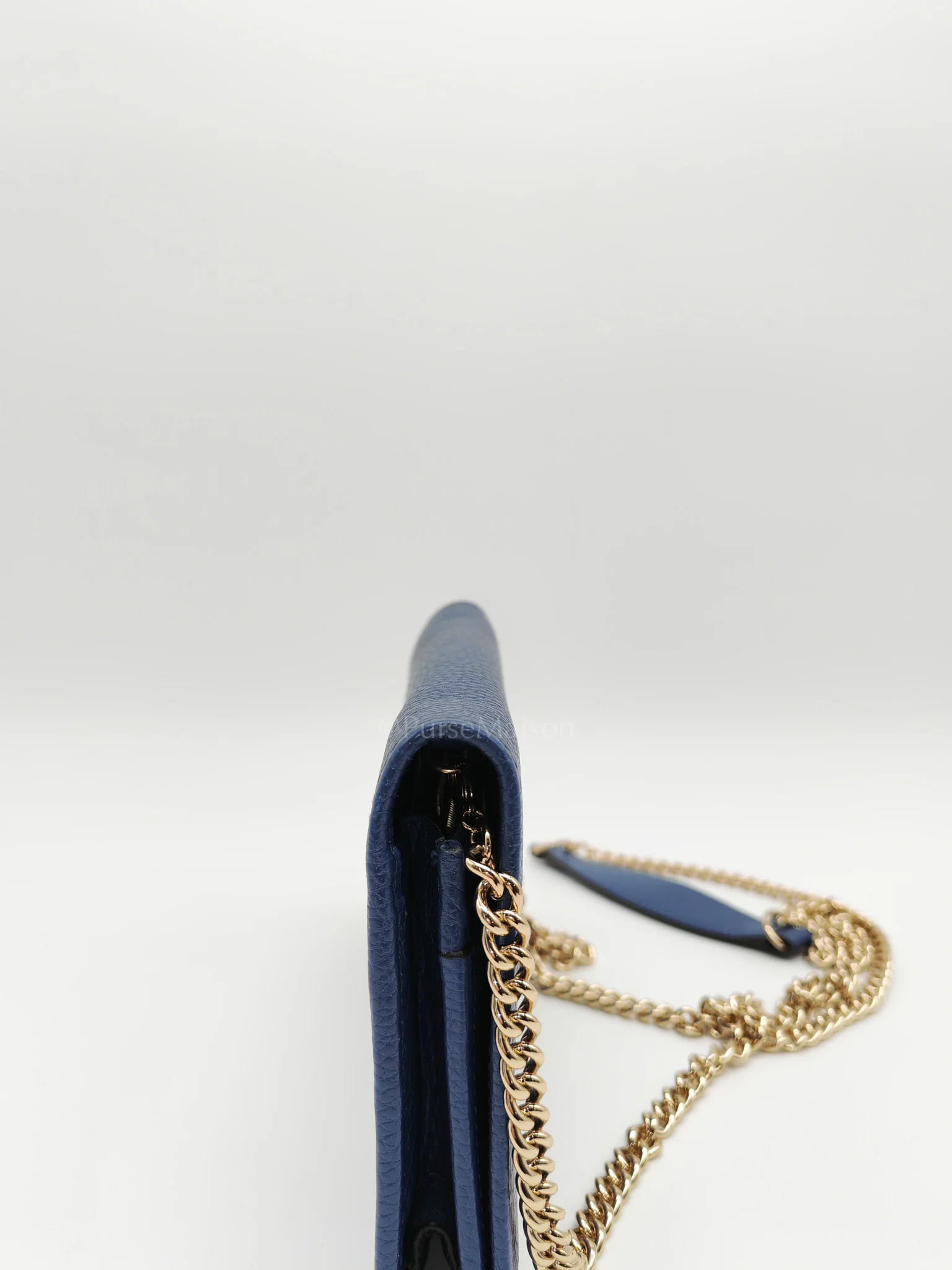 Gucci Soho Wallet on Chain in Blue Grained Leather Light Gold Hardware - Image 14