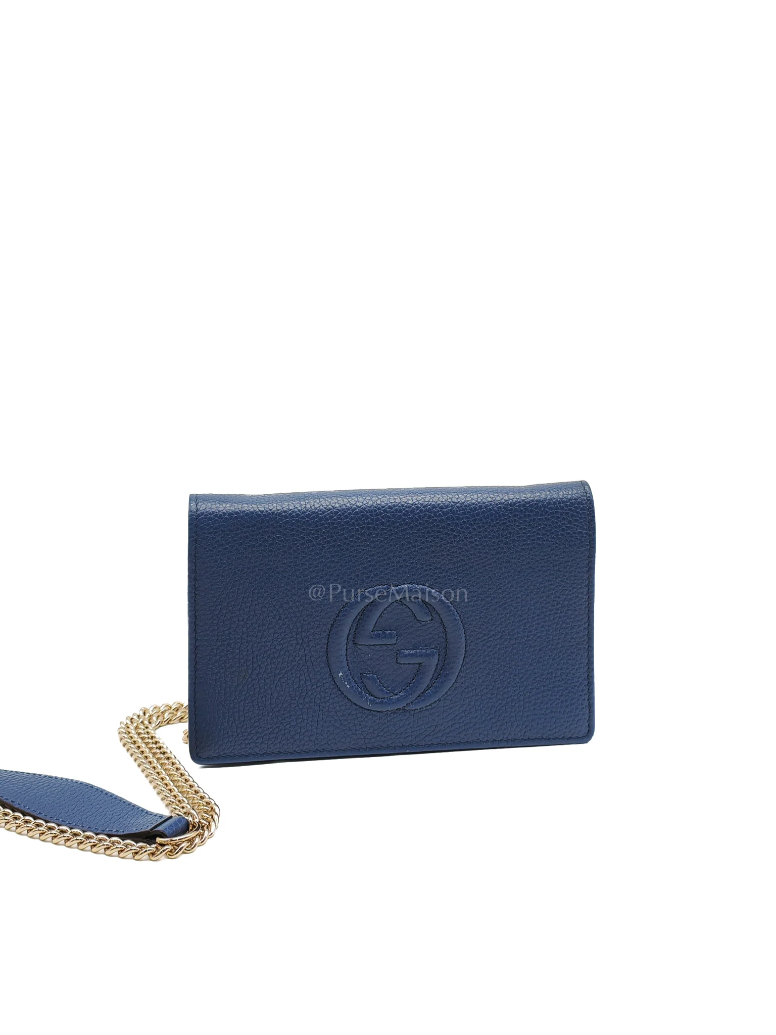 Gucci Soho Wallet on Chain in Blue Grained Leather Light Gold Hardware - Image 2